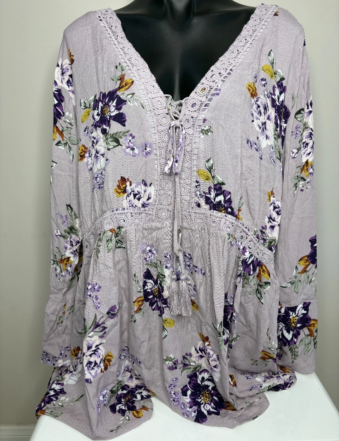 Plus Size 'Isobelle' Lilac Floral Boho Blouse- Relaxed Casual (Size 22)