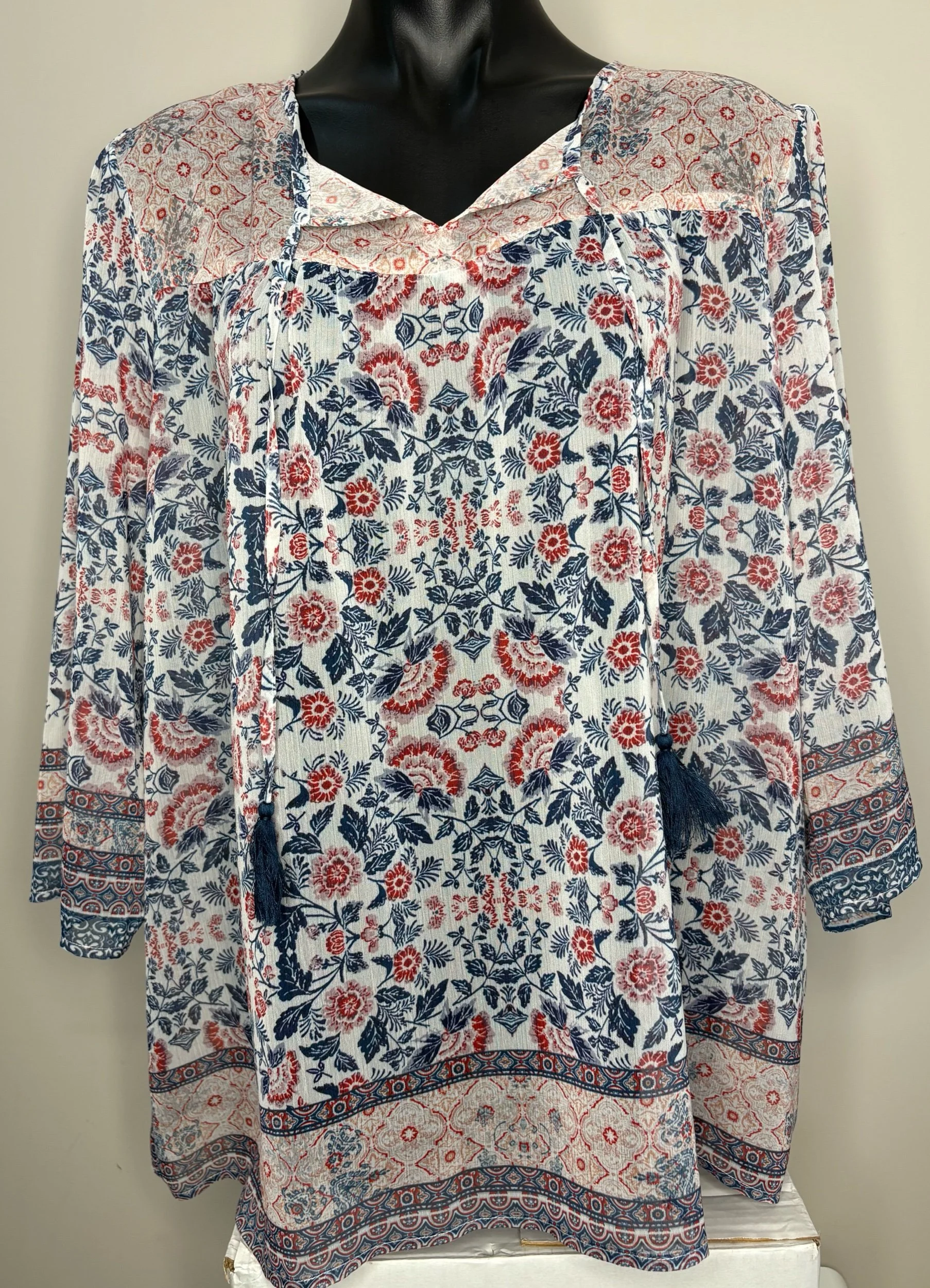 Plus Size Chiffon Floral with Structured Border - Boho Chic (Size 18)