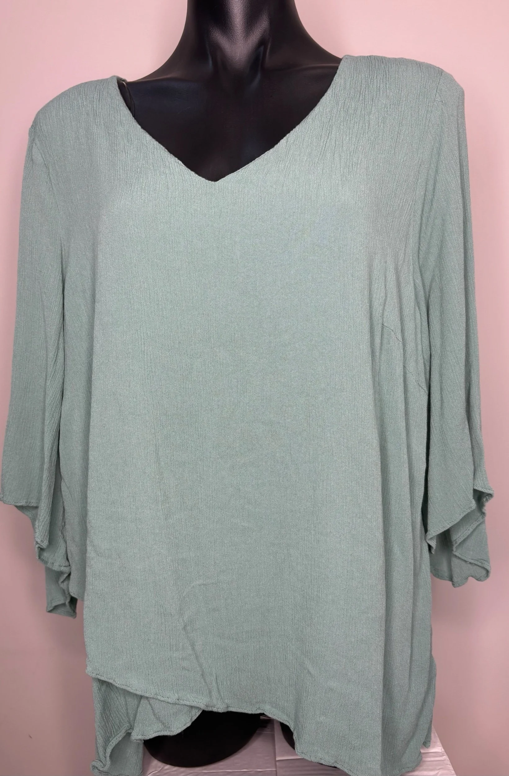 Plus Size Autograph Green Crepe Asymmetical Hem Blouse - Boho Casual (Size 20)