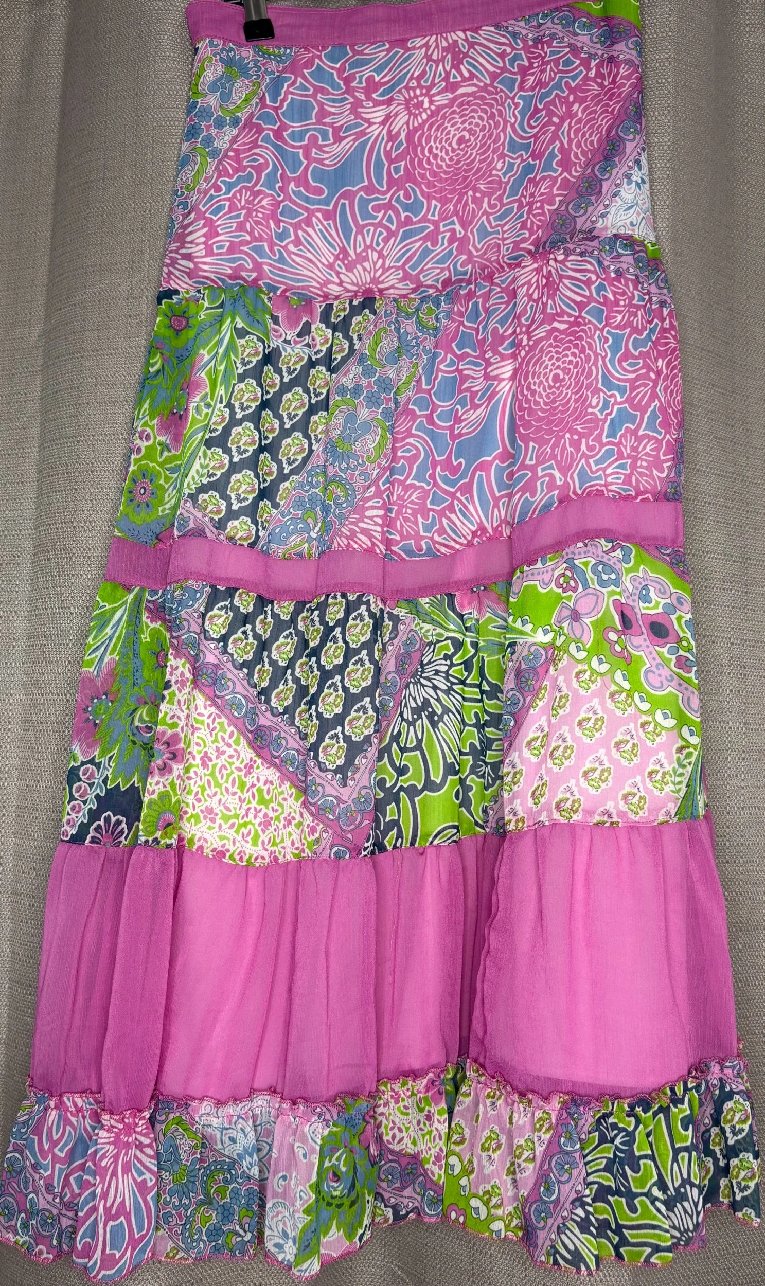 Plus Size Pink Layered Print Maxi Skirt - Boho Casual (Size 20)