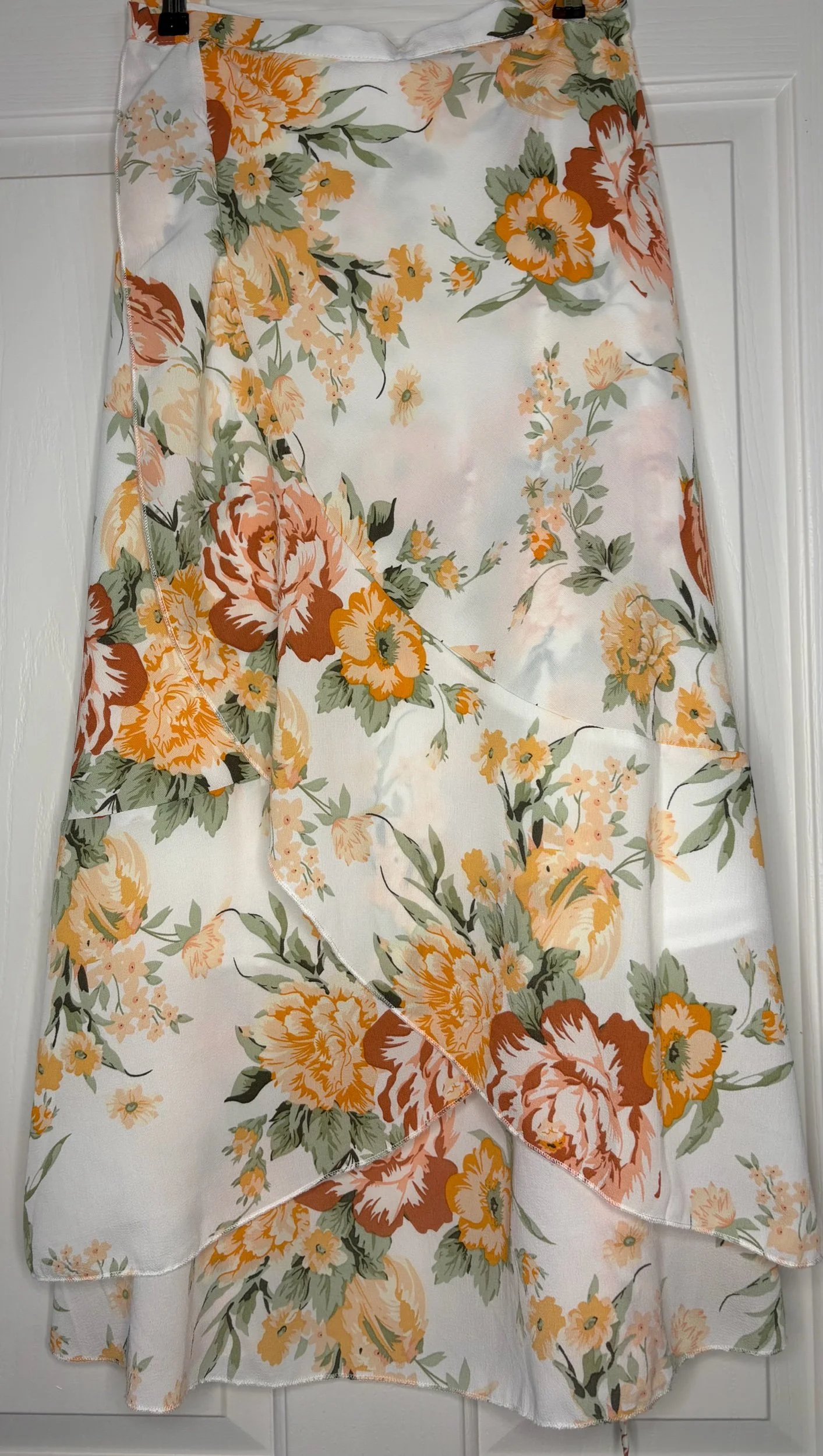 Plus Size Apricot Floral Swing Skirt w/ Tie Waist - Boho Chic (Size 20)
