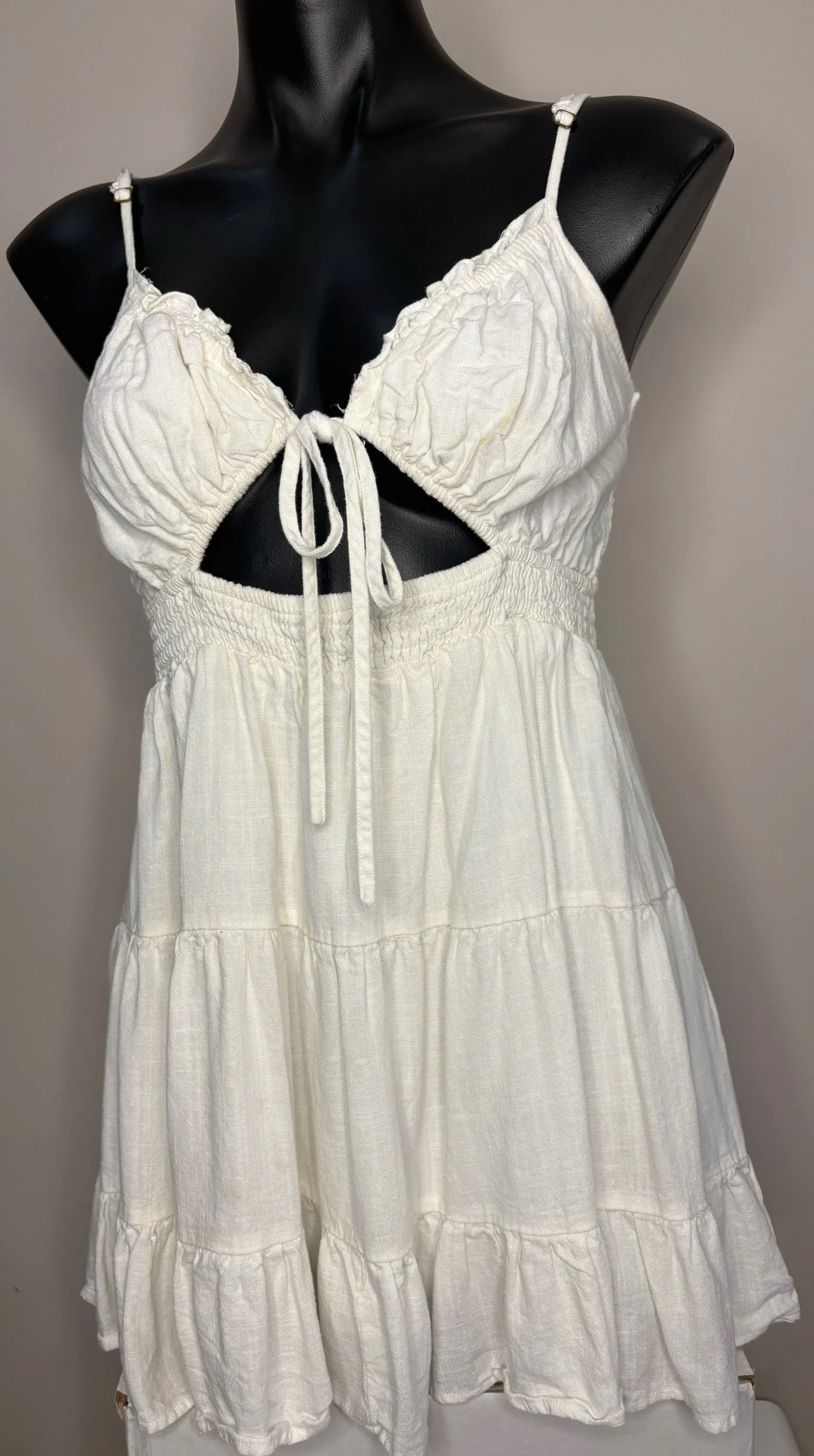 White Peek A Boo Swing Beach Dress- Boho Casual (Size 12)