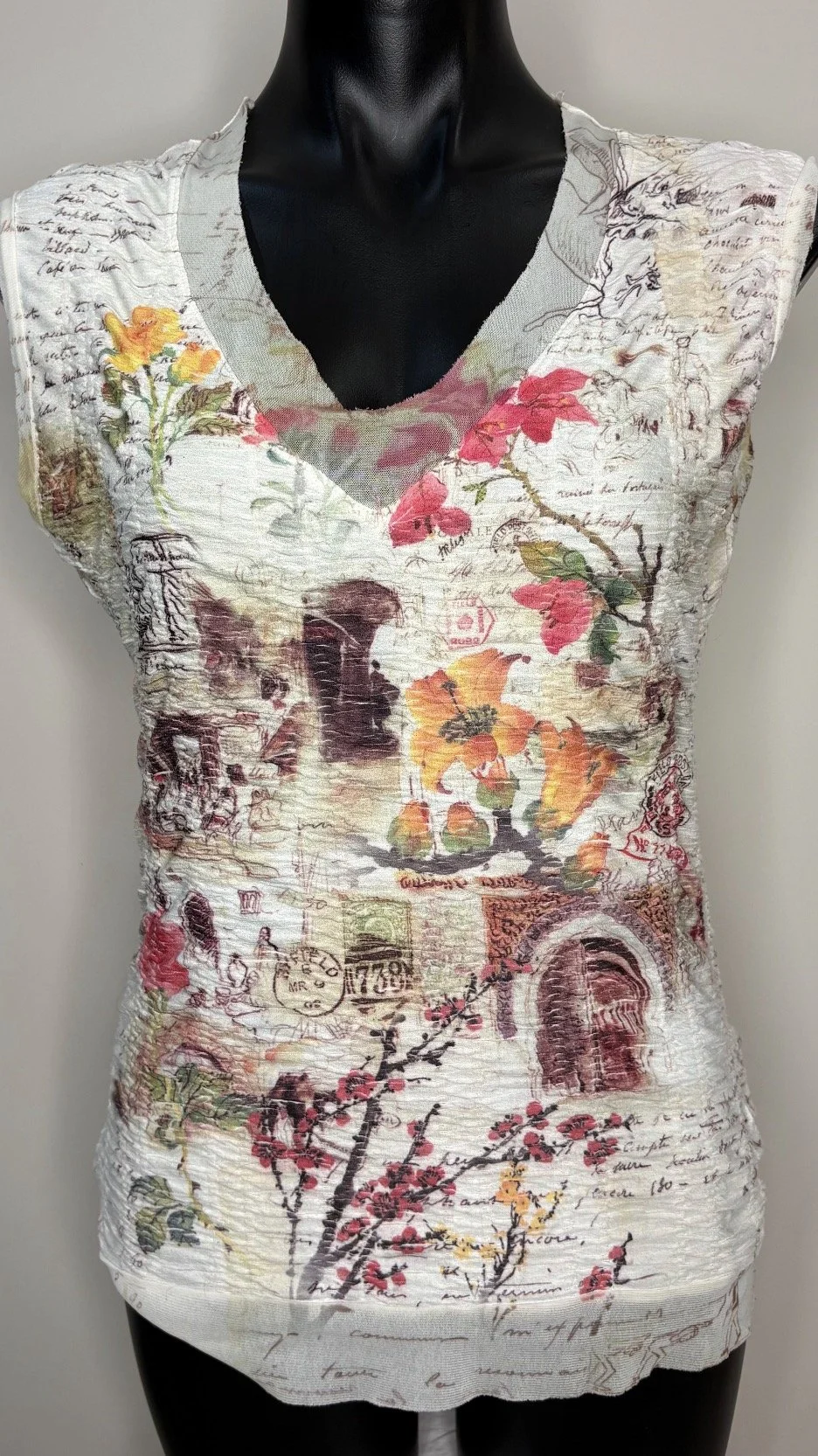 Vintage Stretch Cherry Blossom Tank Top- Boho Casual (Size 14)