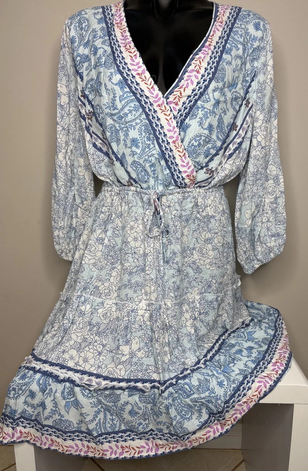 'Grace & Co' Light Blue Boho Casual Dress (Size 16)