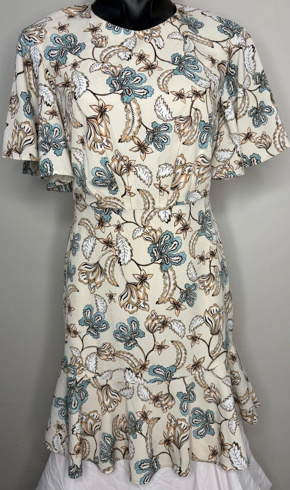 Aqua & Cream Floral 'Witchery' Dress - Smart (Size 8)