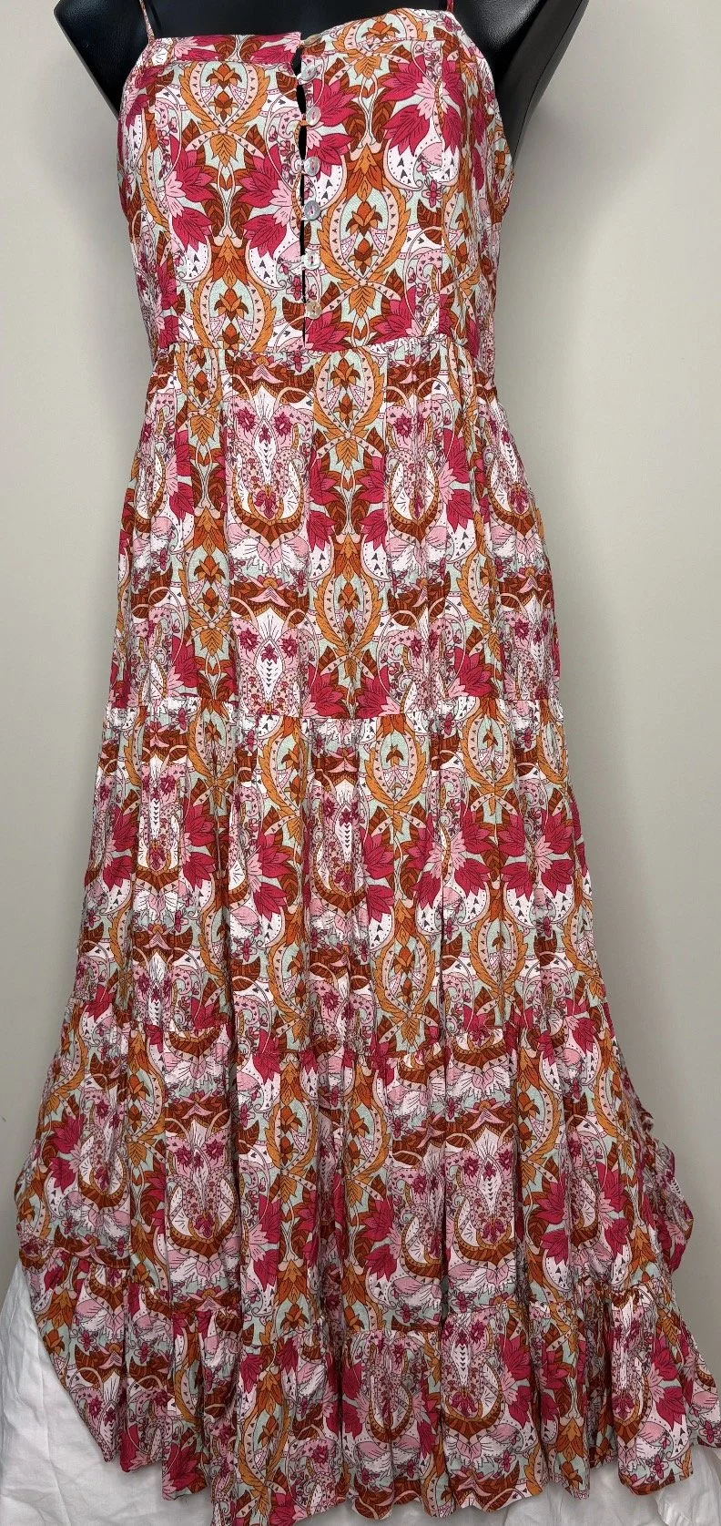 'Paper Heart' Summer Shoe String  Maxi Dress - Boho Casual (Size 8)