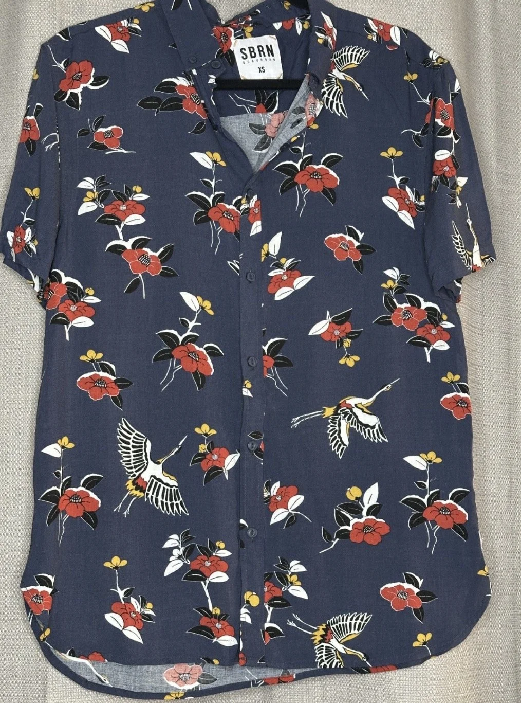 ‘Suburban' Bird Print Button Up Shirt -Smart Casual (Size XS)