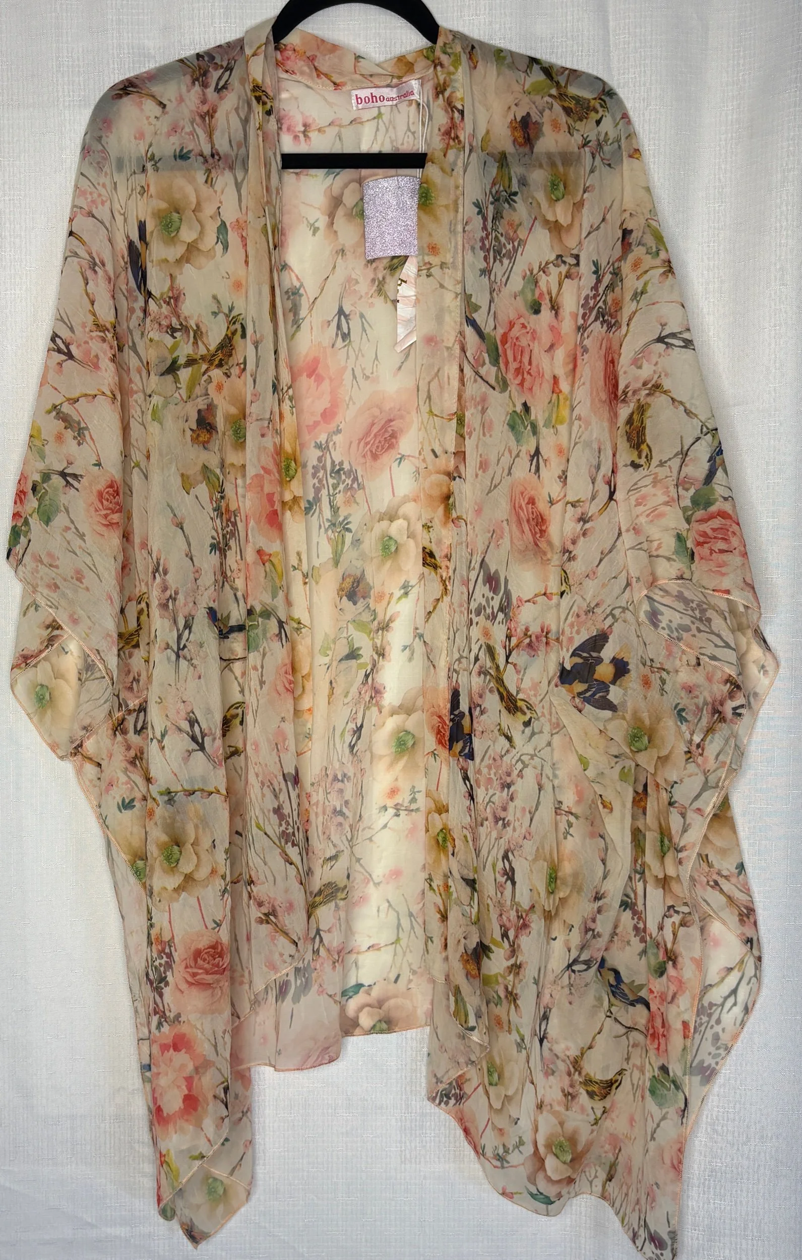 Boho All Size Chiffon Beige Floral Coverall - Boho Casual (One Size)
