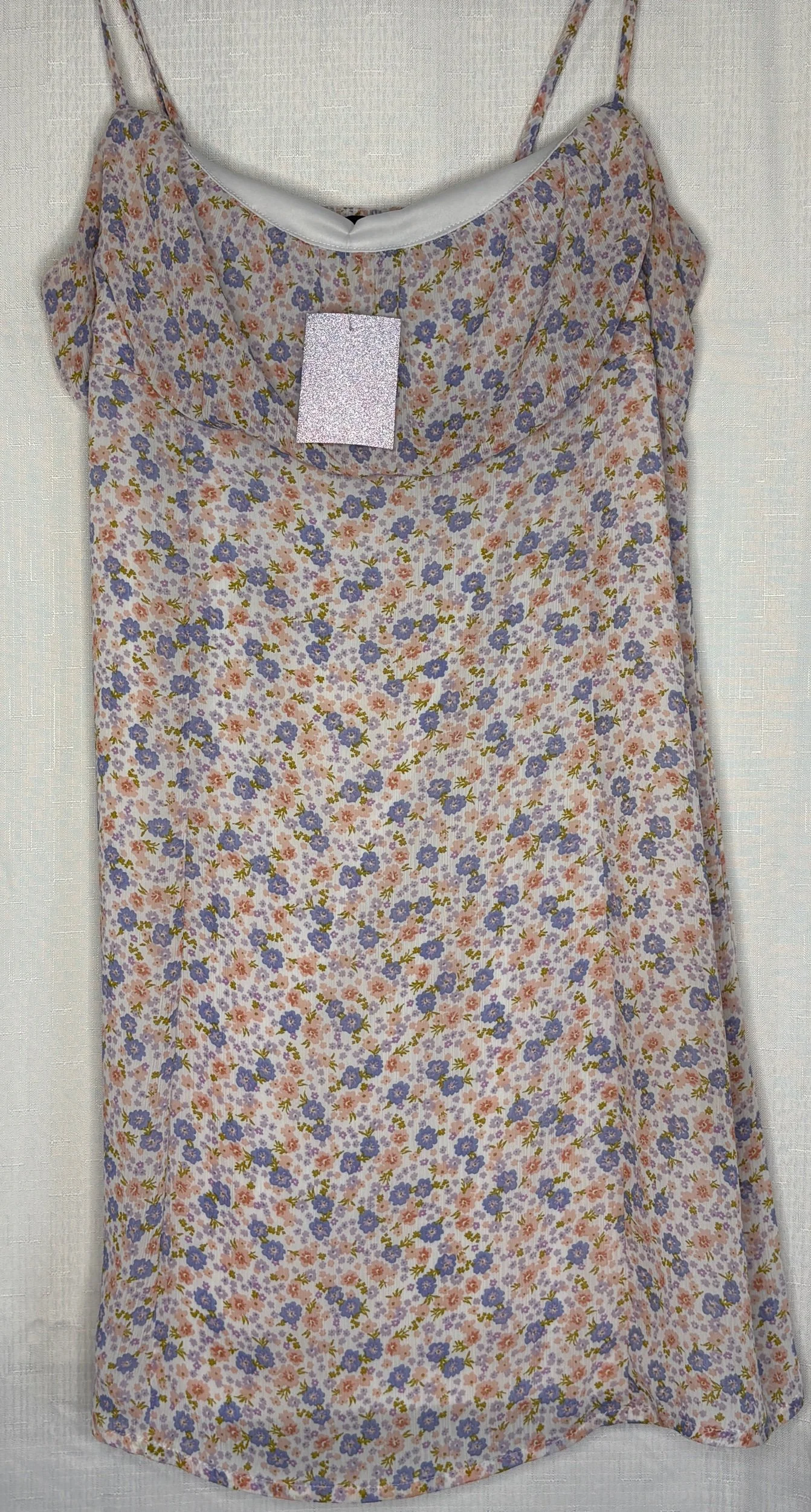 Purple Chiffon Floral Tank Mini Dress - Smart Casual (Size 14)