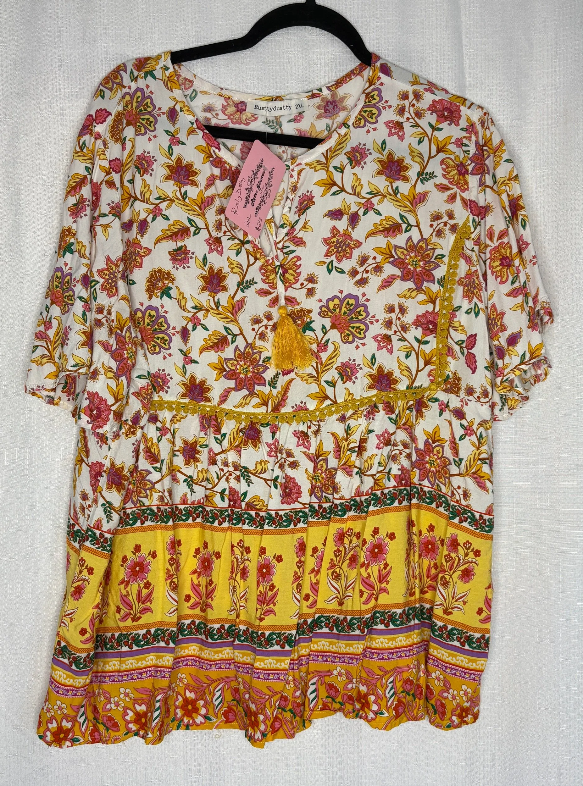 Plus Size Fresh Tropical Boho Swing Top - Casual (Size 2XL)
