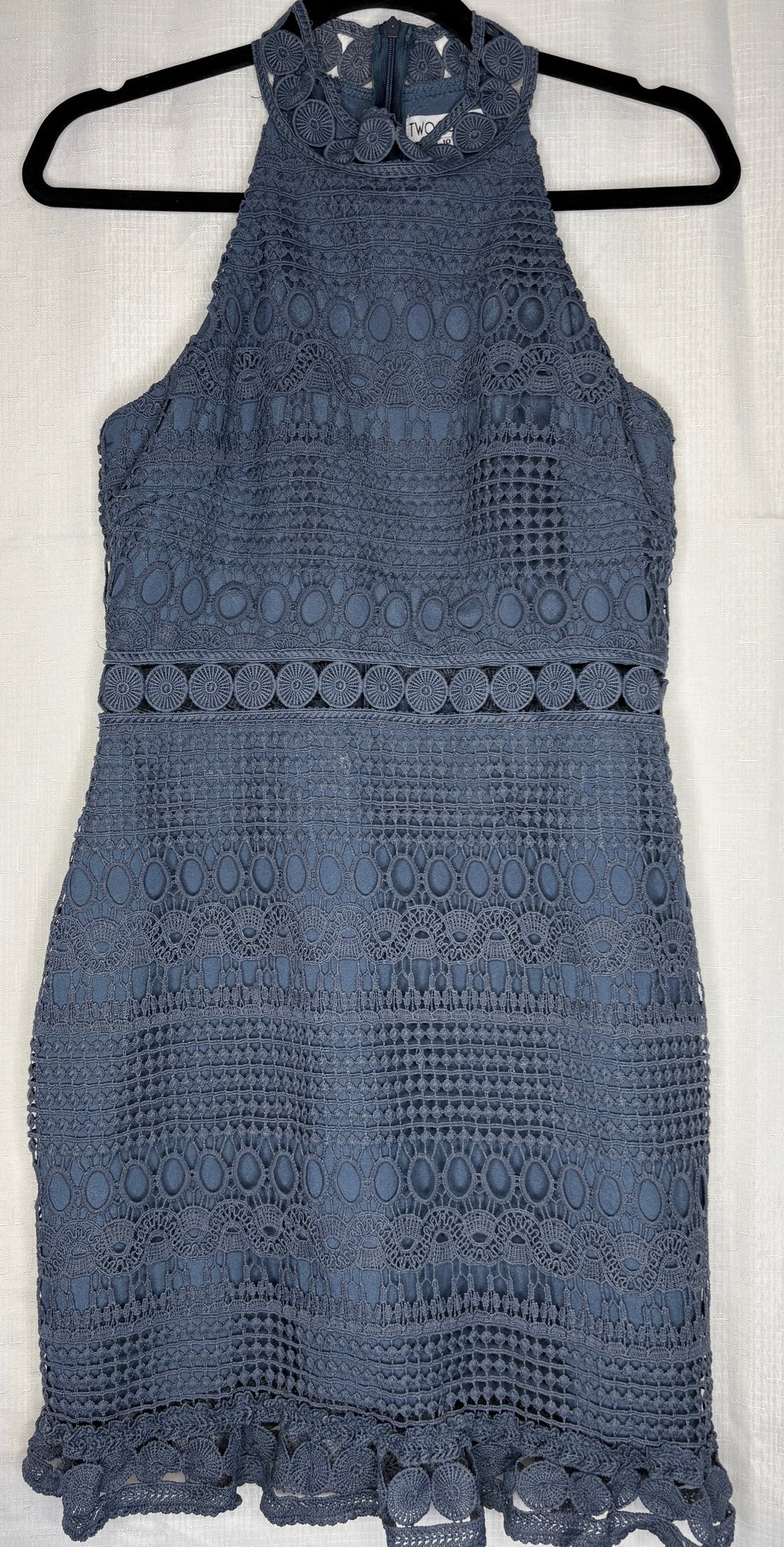 Petrol Blue Halter Neck Embroidered Dress - Smart Chic (Size 10)