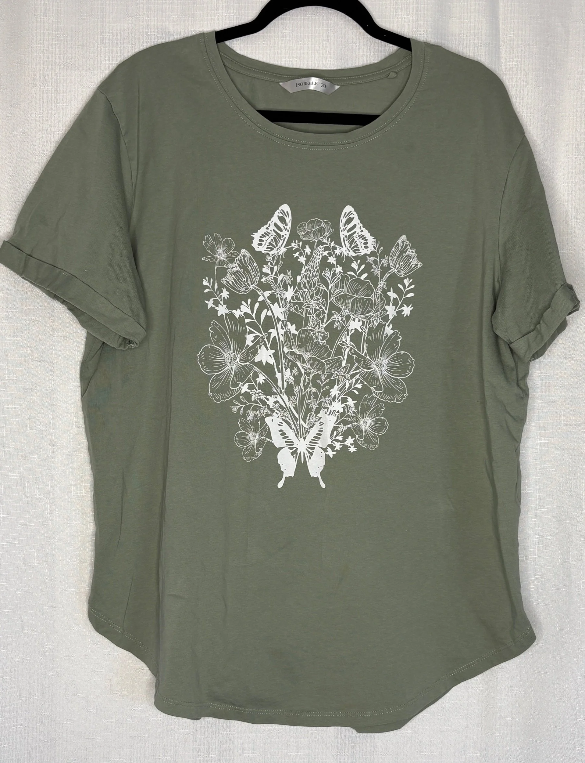 Plus Size Army Green w/ white Print  T-shirt - Smart Casual (Size 20)