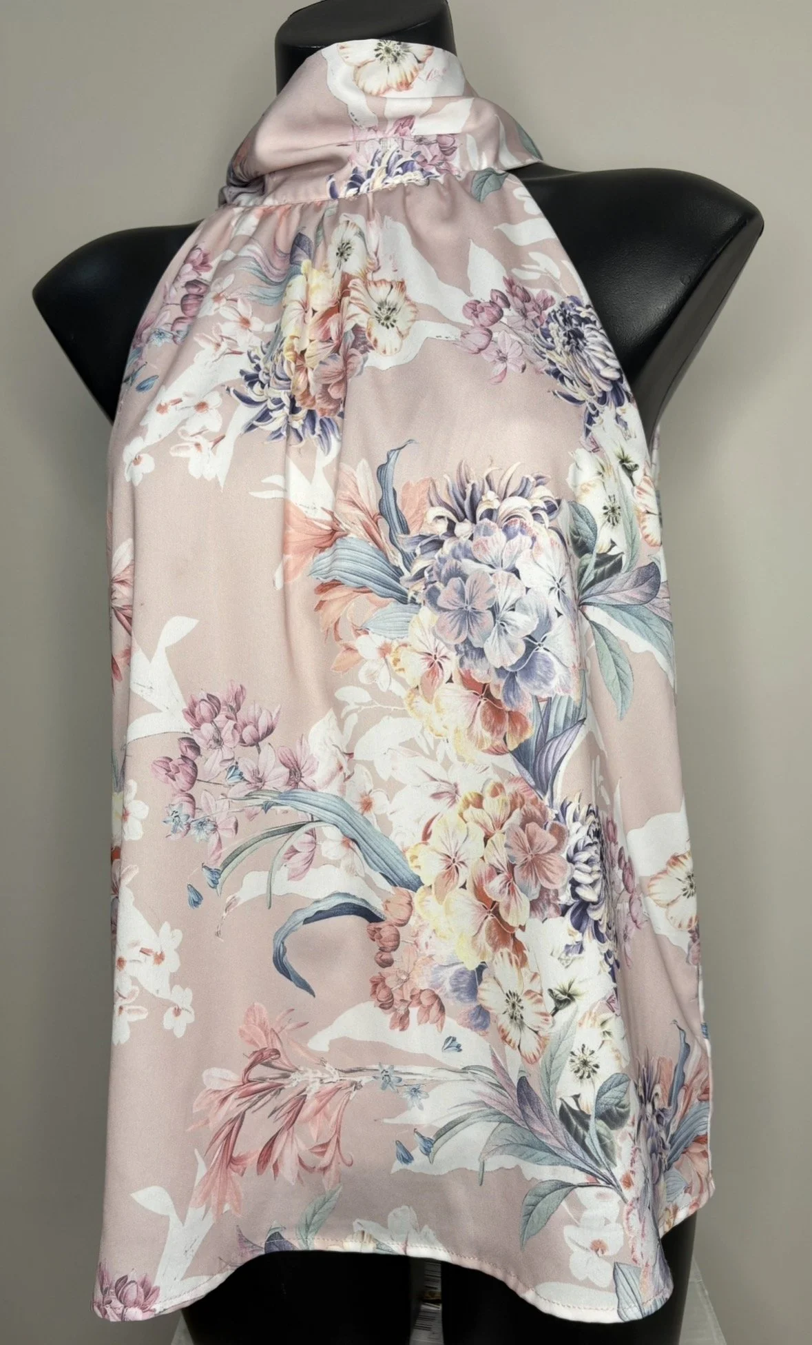 Satin Halter Neck Dusty Pink Floral Top - Smart Casual (Size 10)