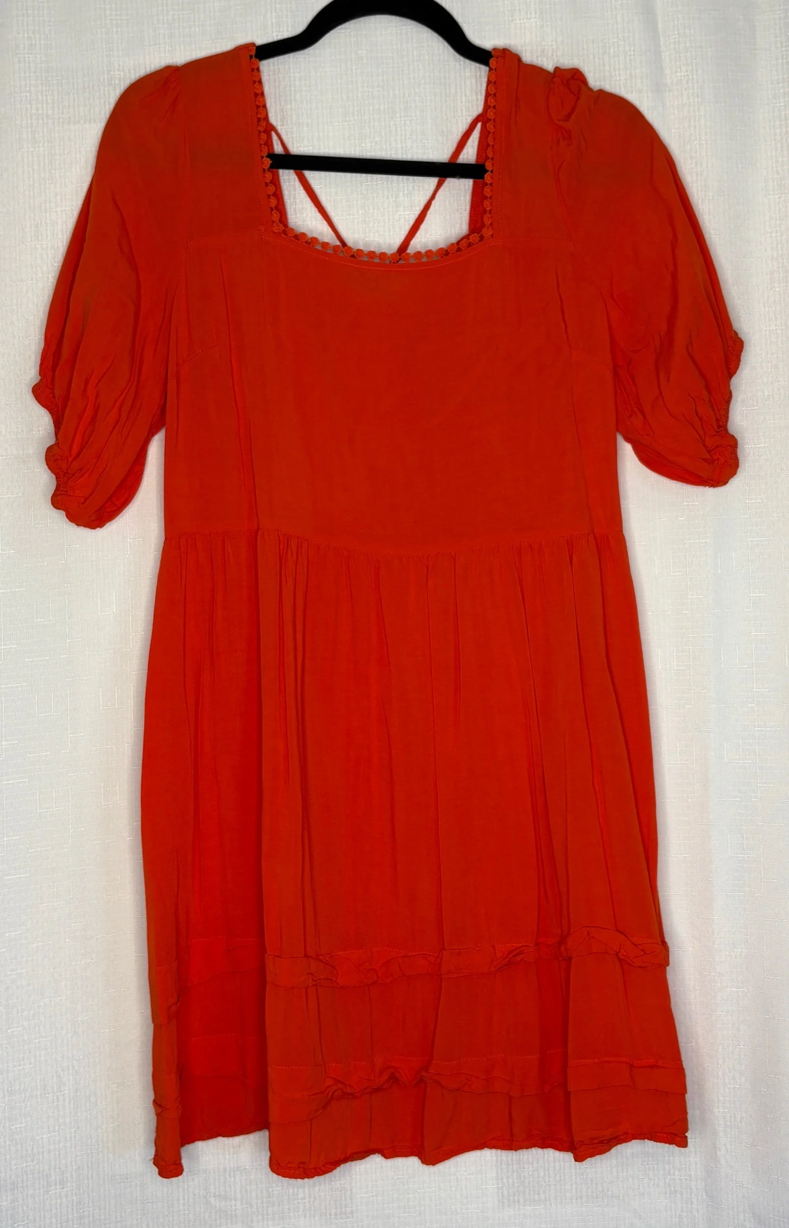 Plus Size Bright Orange Gathered Skater Dress - Boho Casual (Size XL)