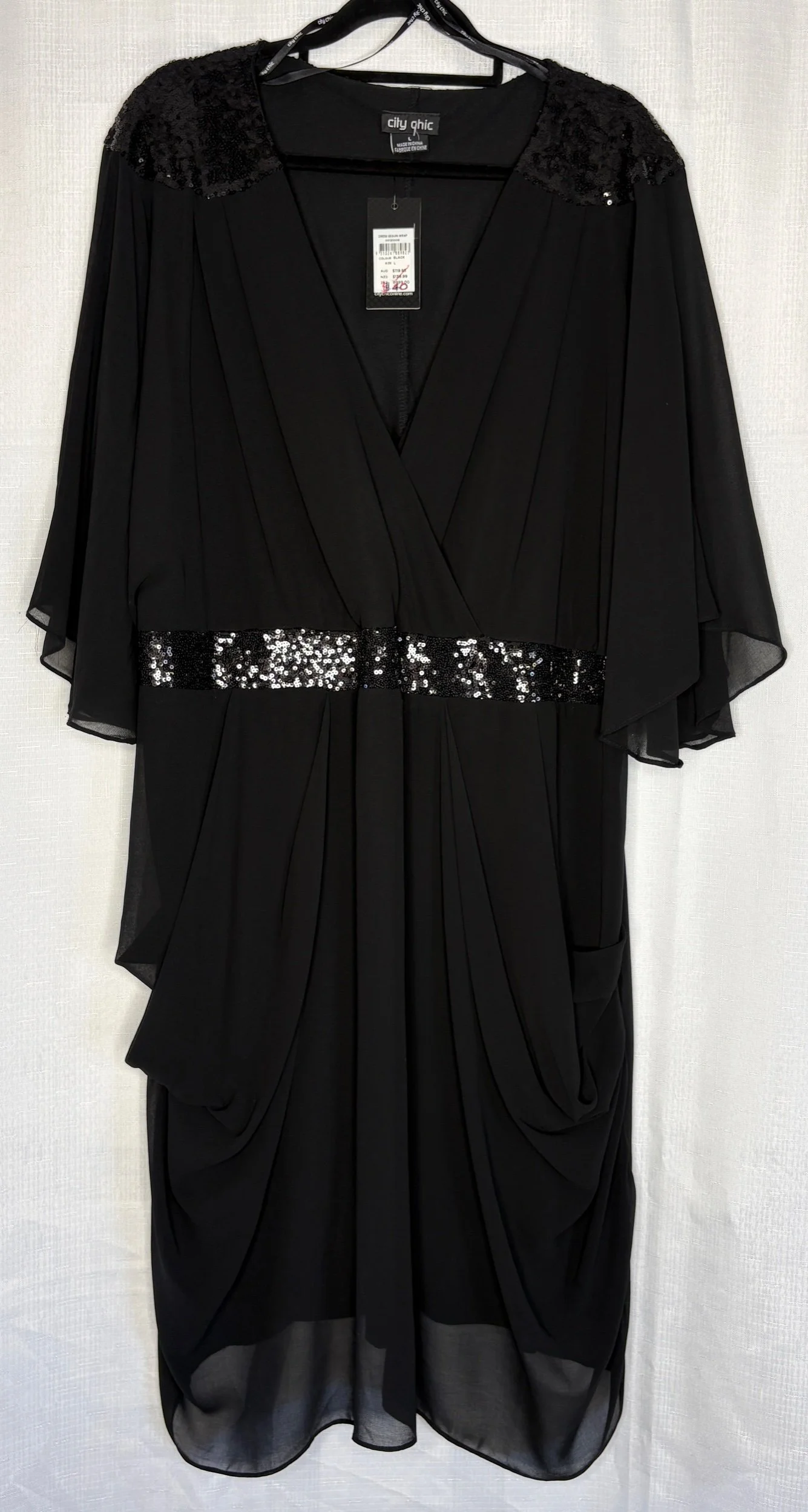 City Chic Knee Length Sequin Wrap Dress - Sophisticated Chic (Size L)