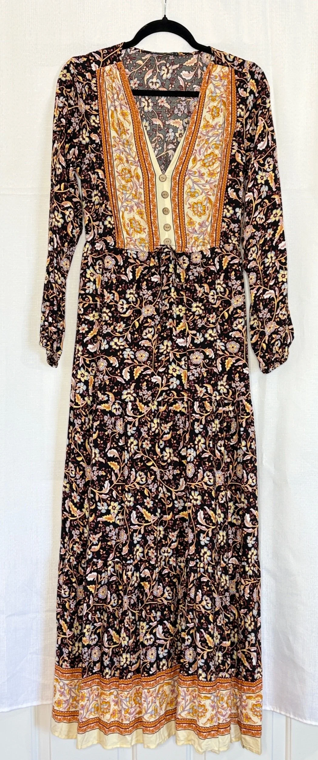 Dark with Blue Floral Boho Longline Dress- Smart (Size 10)