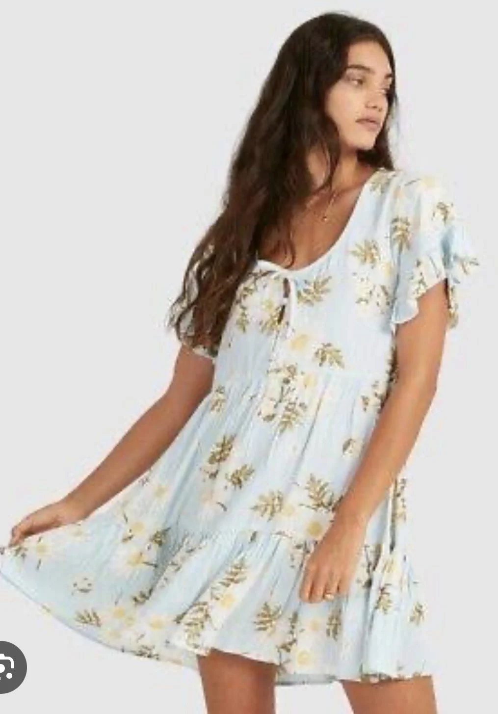 Billabong Summer Field Tiered Blue Dress- Boho Casual (Size S)