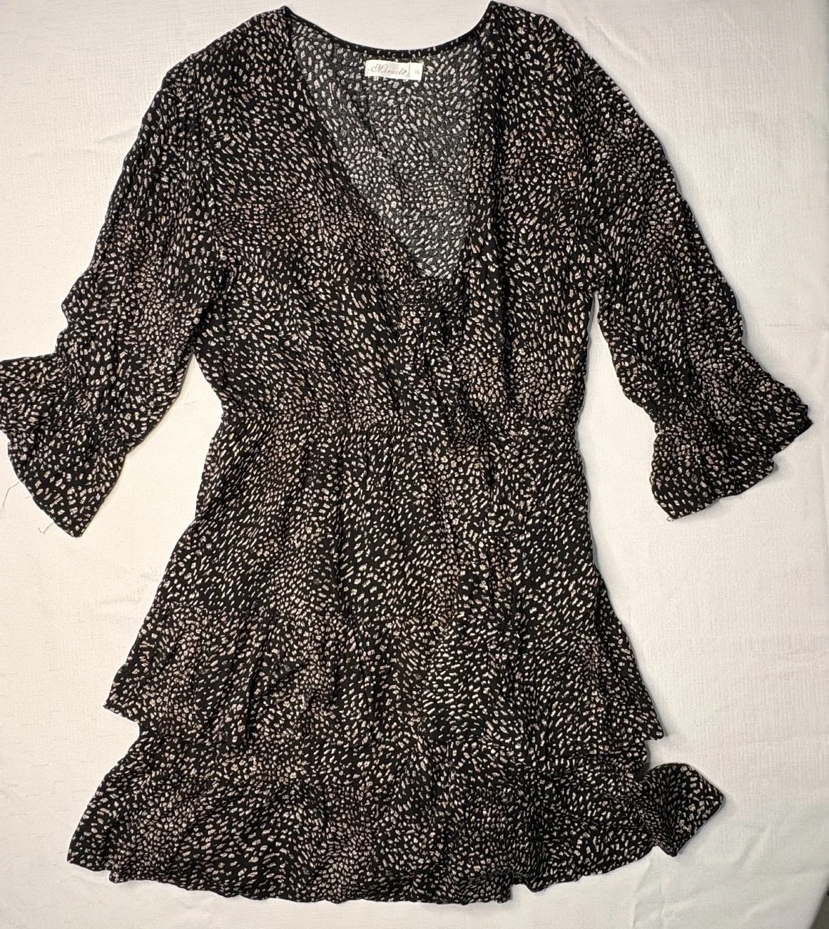 Feminine Wrap Skater Dress - Classic Layered Style (Size 16)