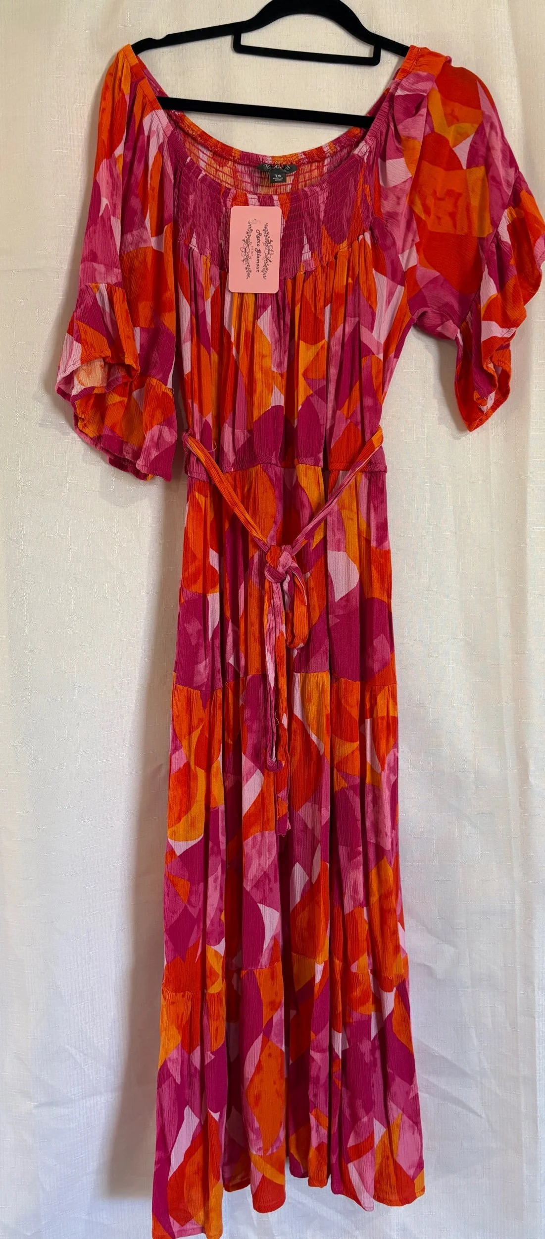 Pink & Orange Bold Print Floaty Maxi Dress - Smart Casual (Size 14)