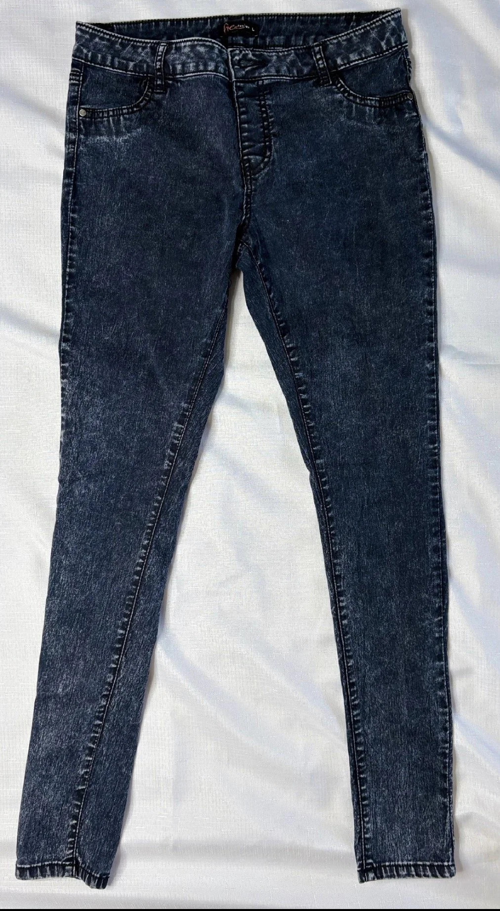 Black Acid Wash Skinny Jeans - Edgy Retro (Size 12)