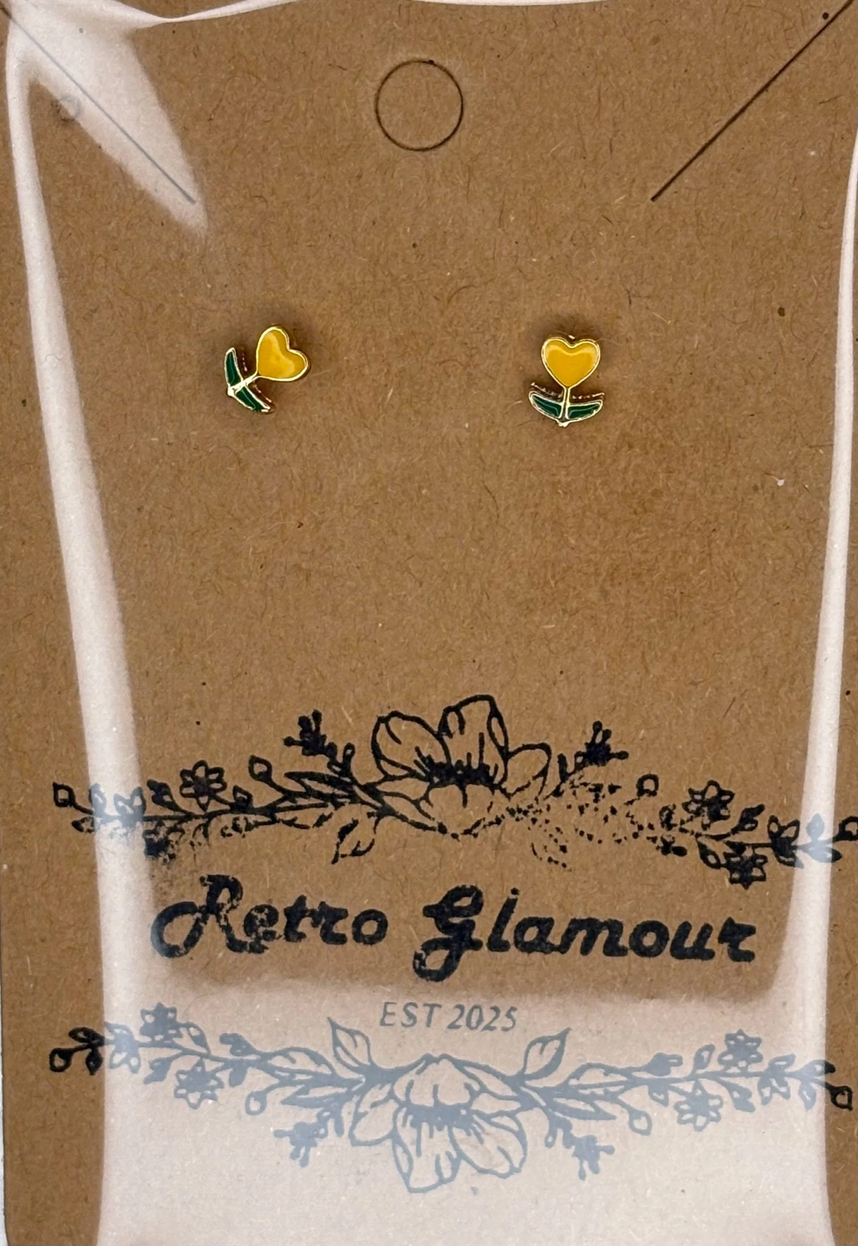 Small Yellow Love heart Flower Stud Earrings