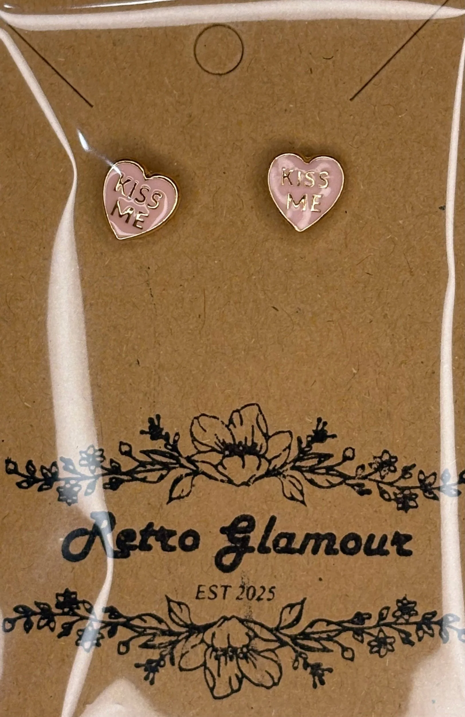 Pink "Kiss Me" Stud Earrings