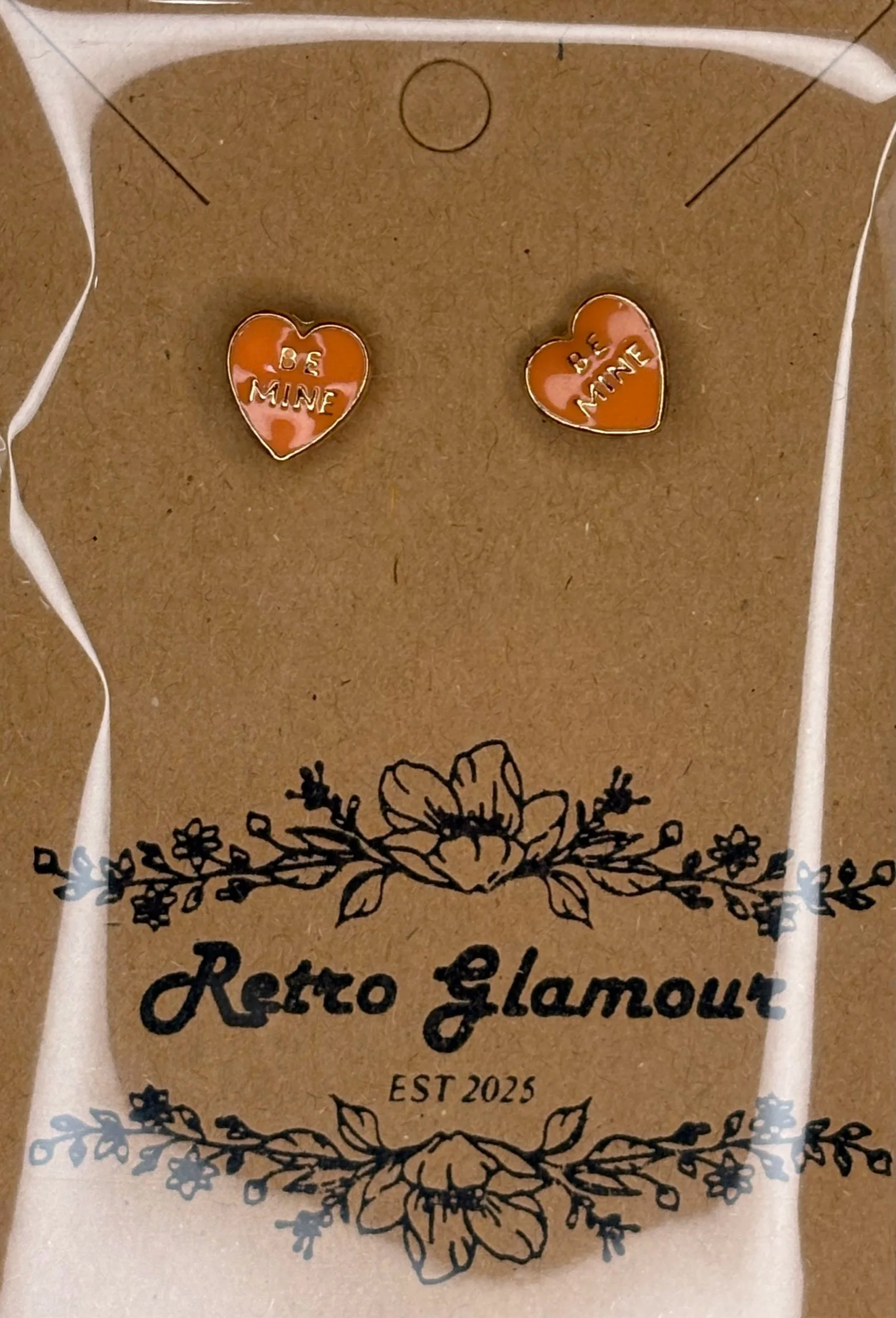 Orange Heart "Be Mine" Stud Earrings