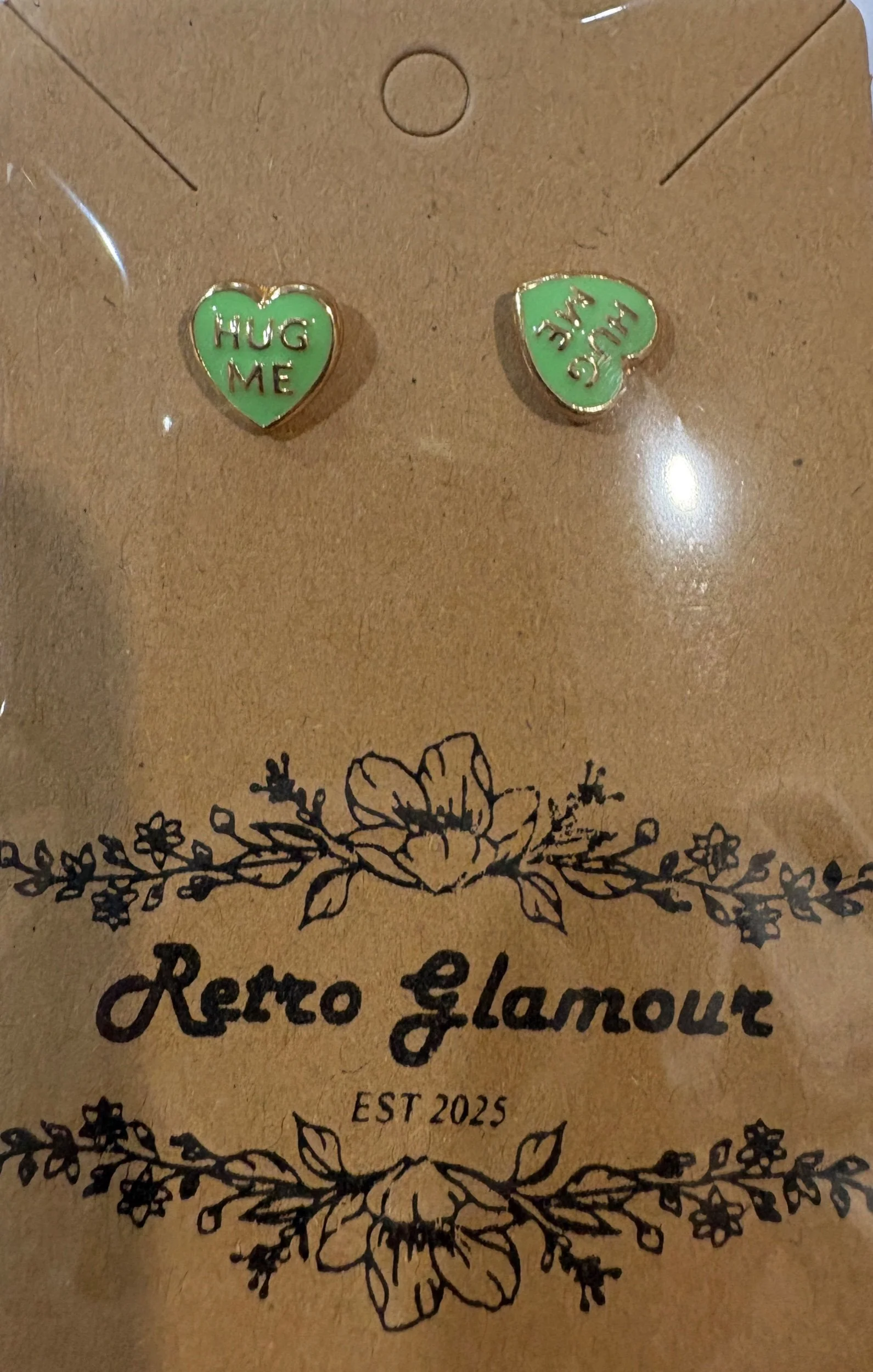Green Heart "Hug Me" Stud Earrings