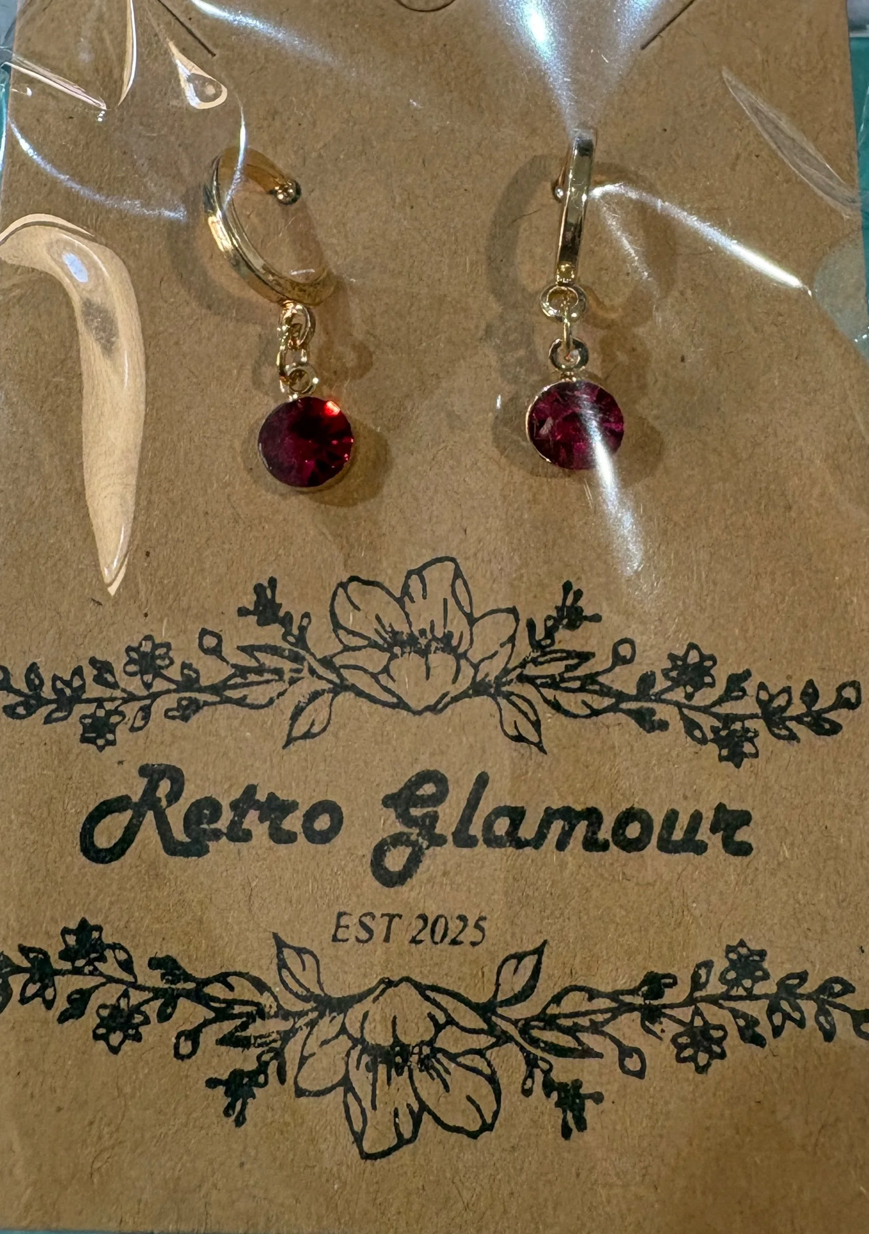 Hoop Red Crystal Dangle Stud Earrings