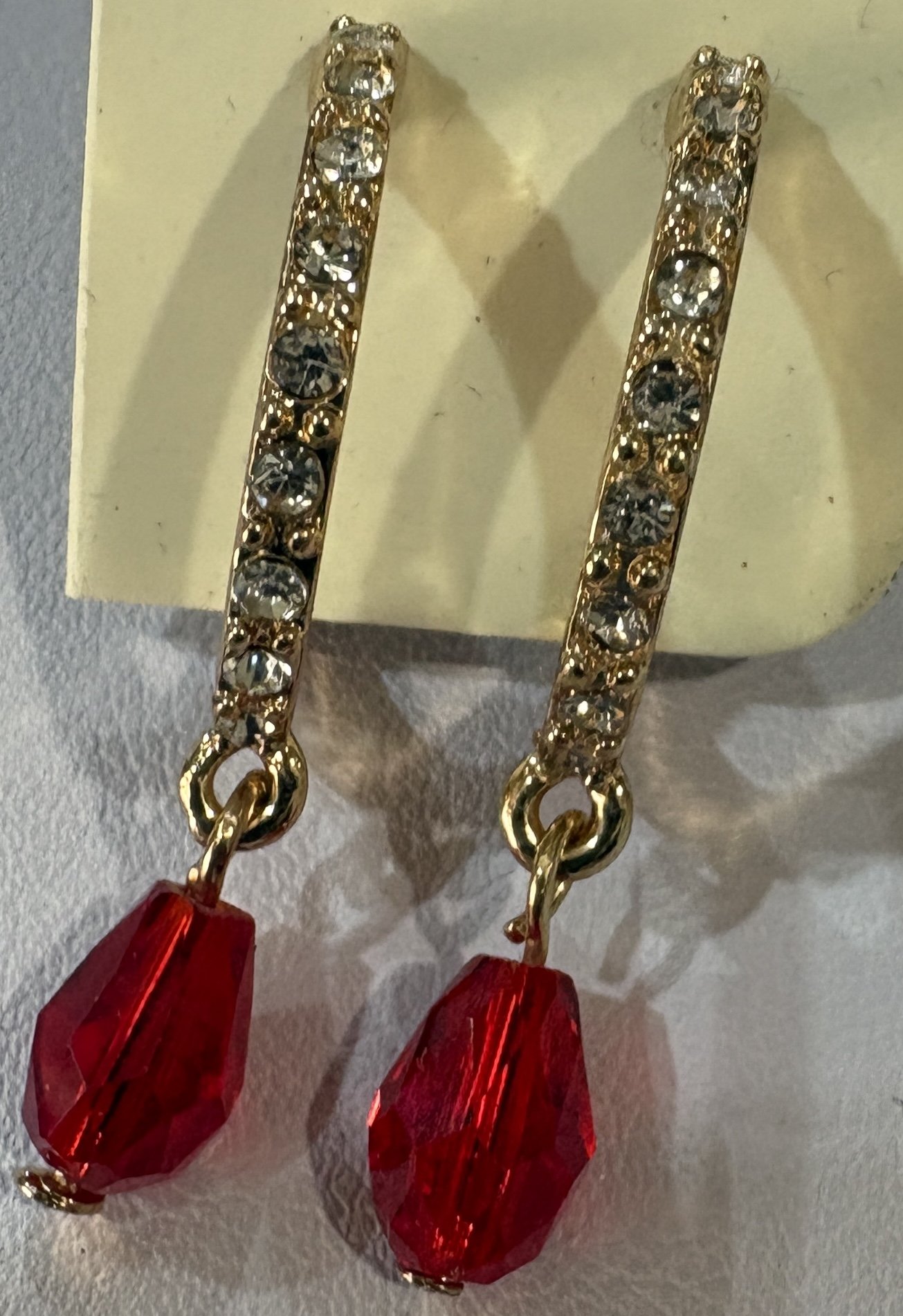 Gold Sparkle Hoop with Red Teardrop