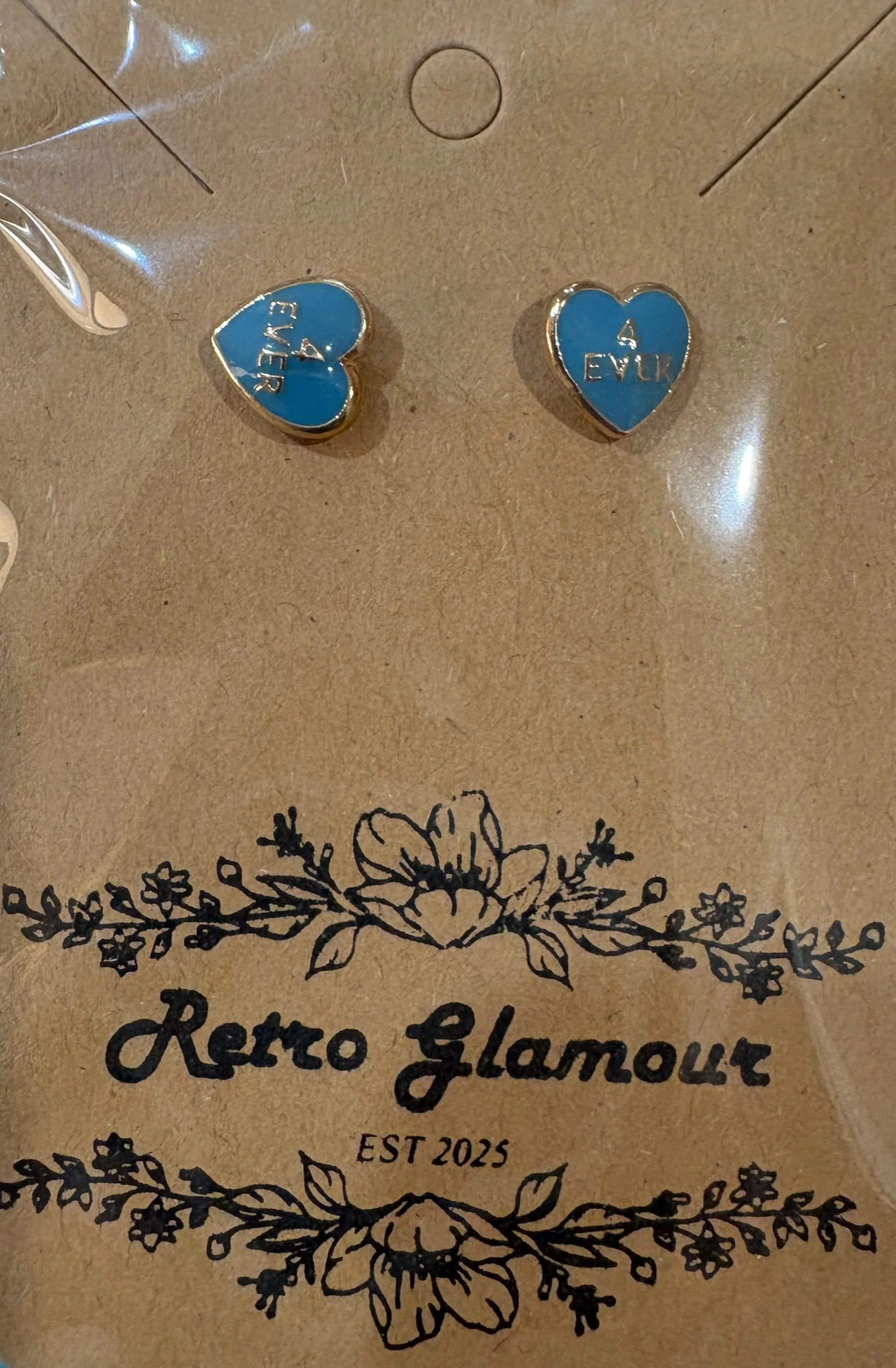 Blue Heart "4 EVA" Stud Earrings