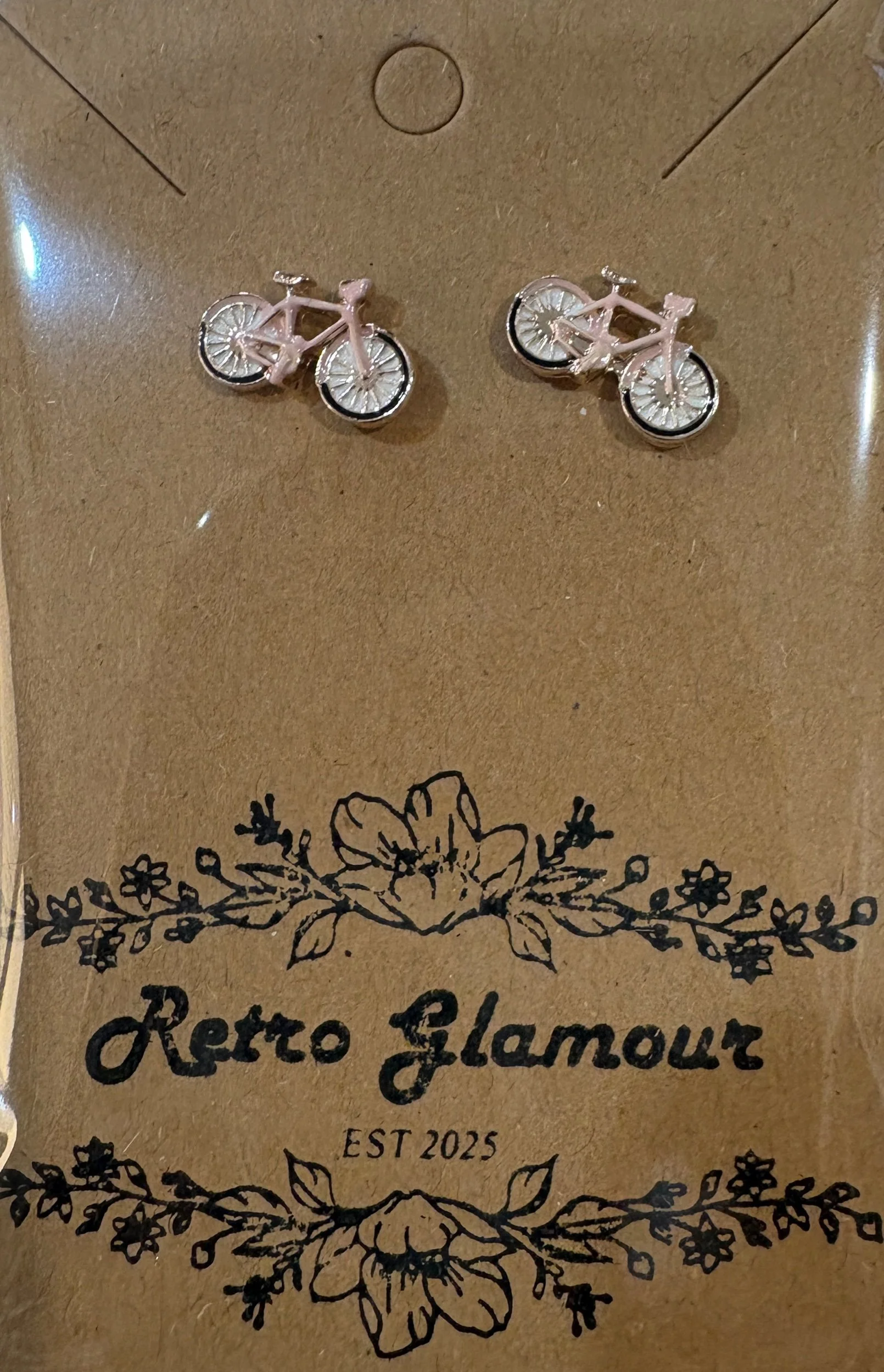 Pink Bicycle Stud Earrings