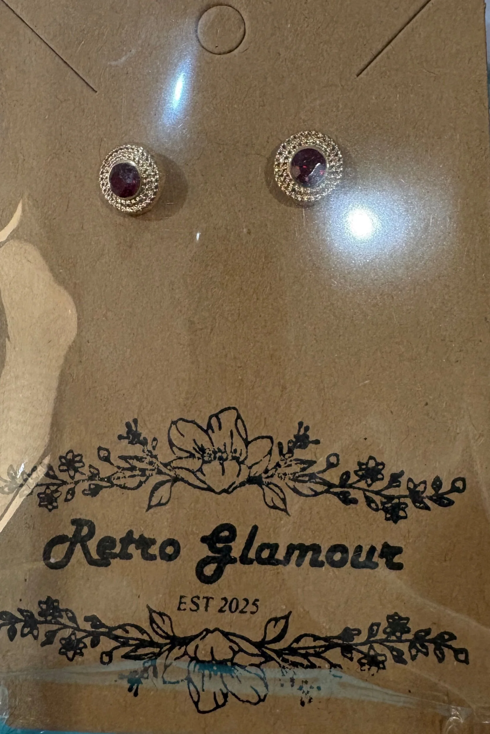 Gold /Red Stone Stud Earrings