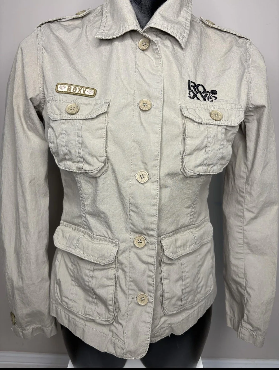 'Roxy' Khaki Military Look Button Up Shirt - Smart Casual (Size 10)