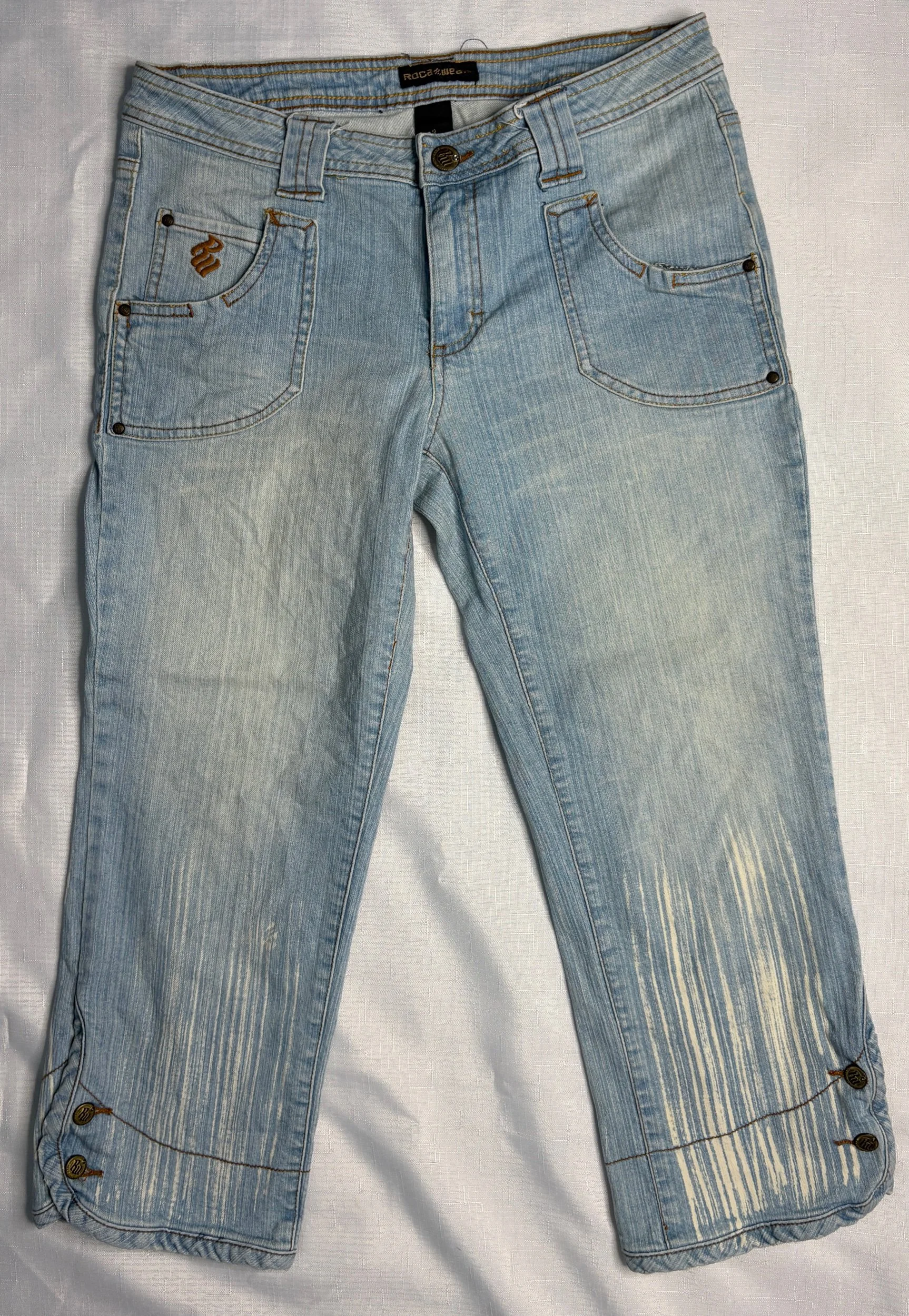 Roca Wear Pale Streaky Denim Capri Jeans -Casual (Size 9)