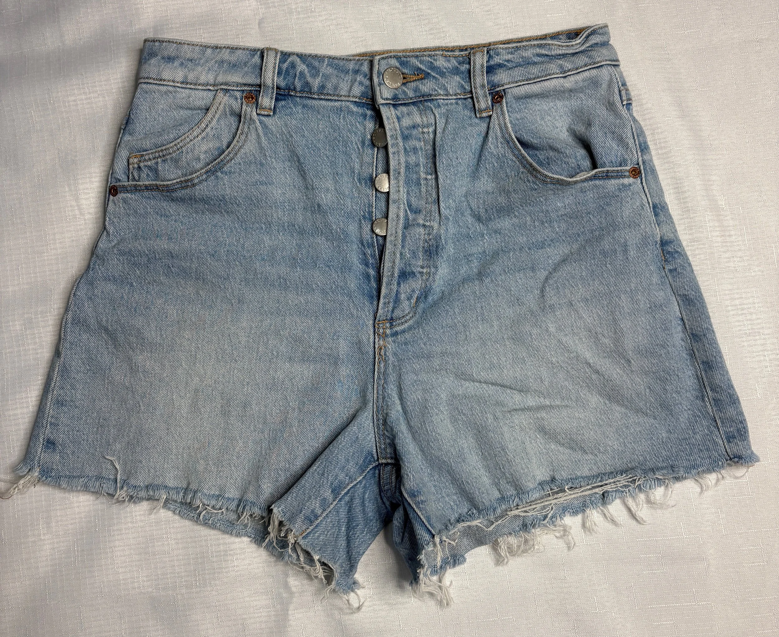 Light Denim High Rise Button Fly Rollas Shorts - Smart Casual (Size 12)