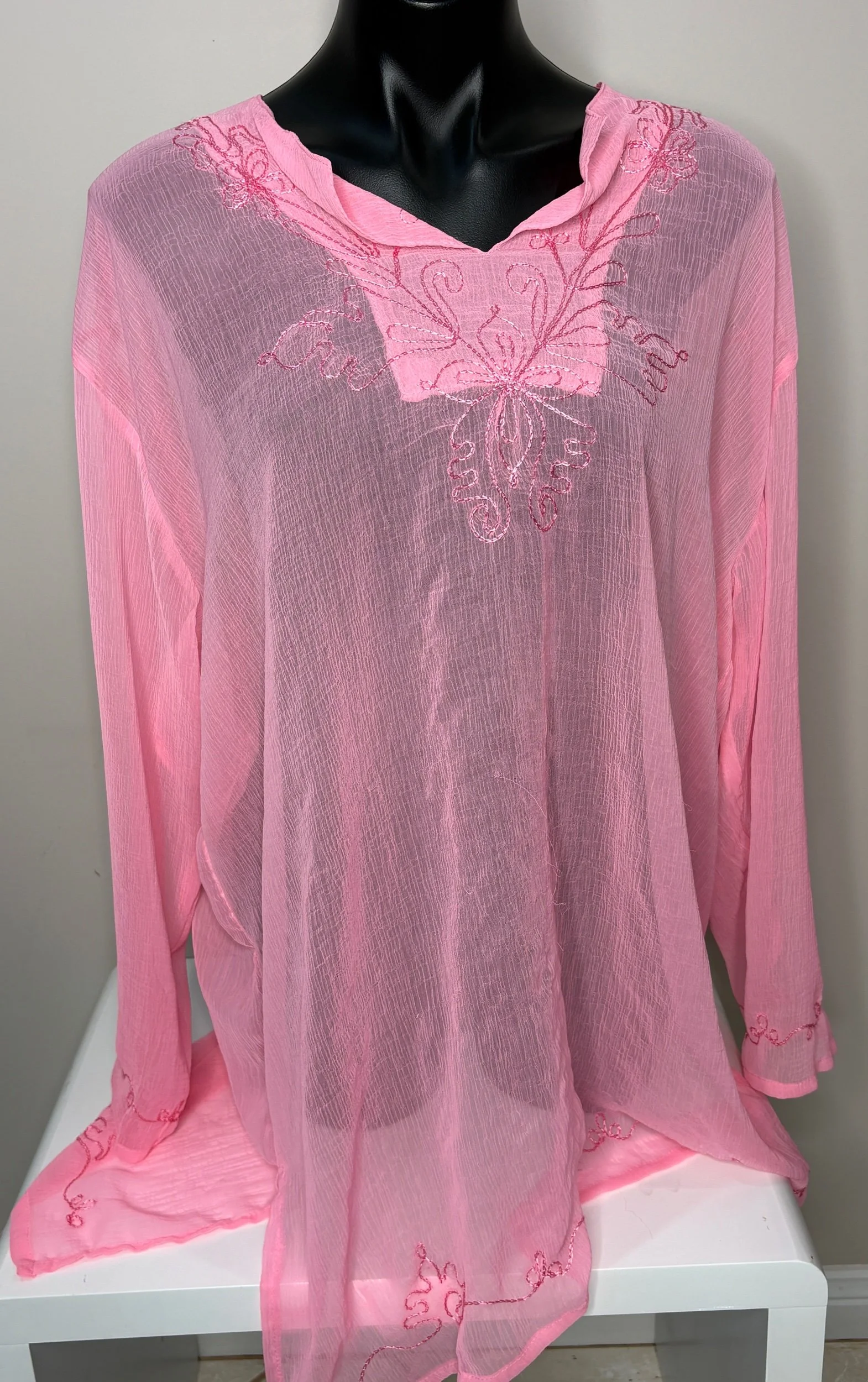 Plus Size Pink Embroidered Fine Coverall- Casual (Size XXL)