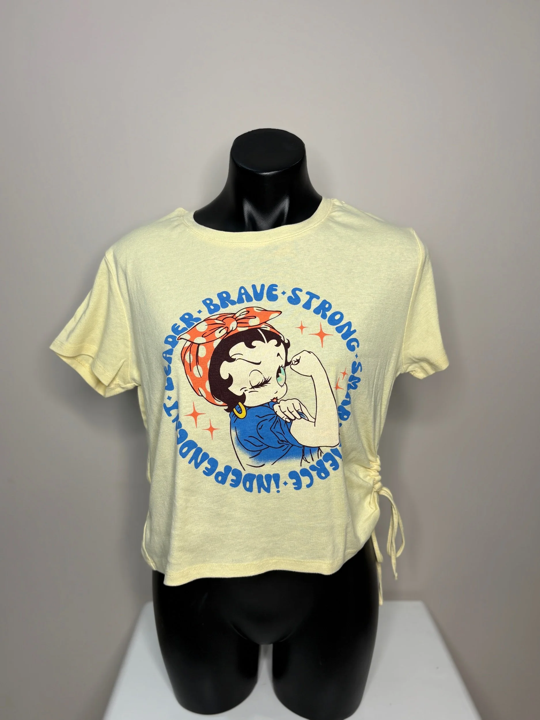 Vintage Retro Betty Boop Pale Lemon T-shirt With Print - Casual (Size 12)