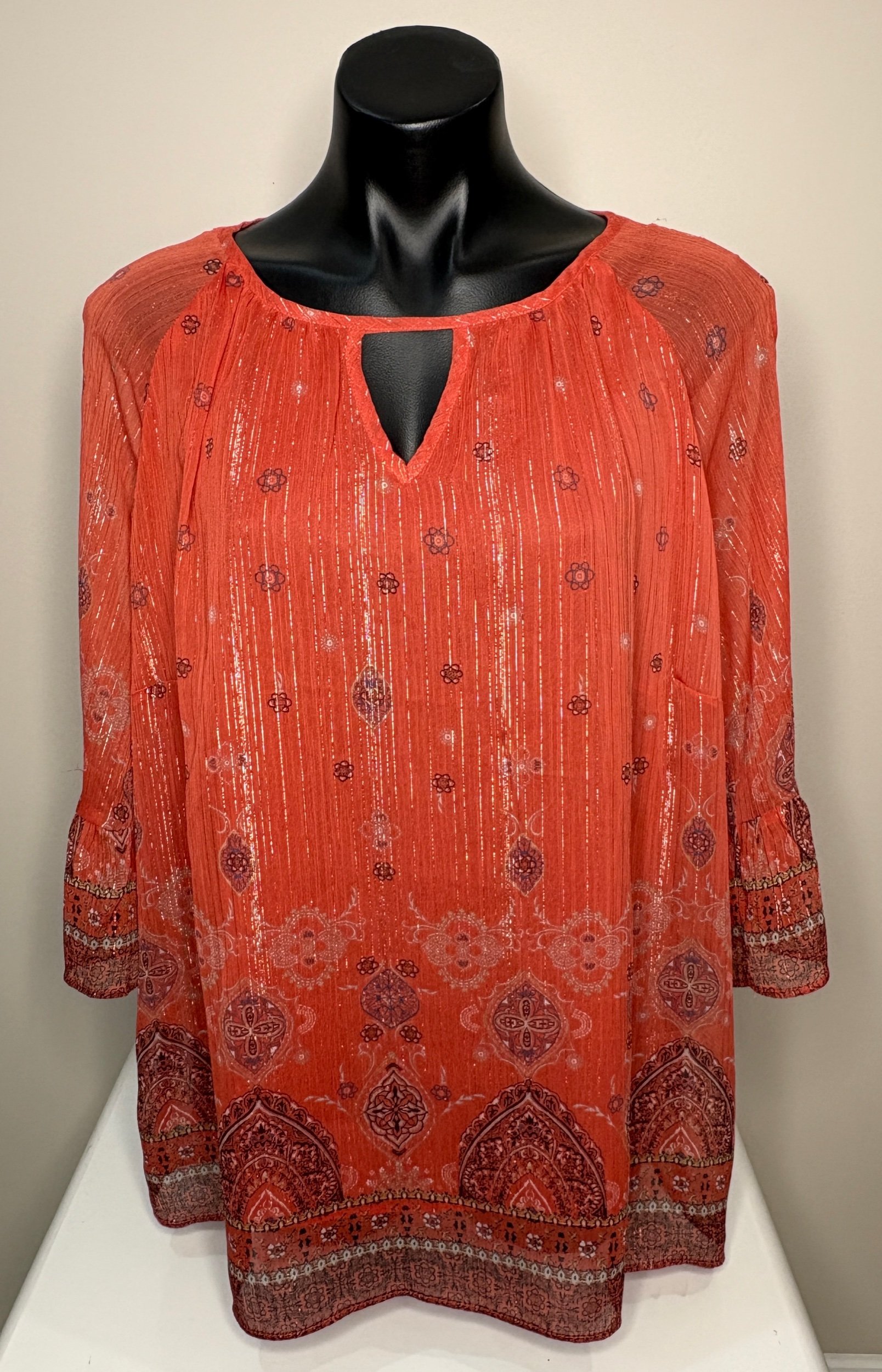 Burnt Orange Boho Floral w/ Gold Thread -Smart Chic (Size 14)