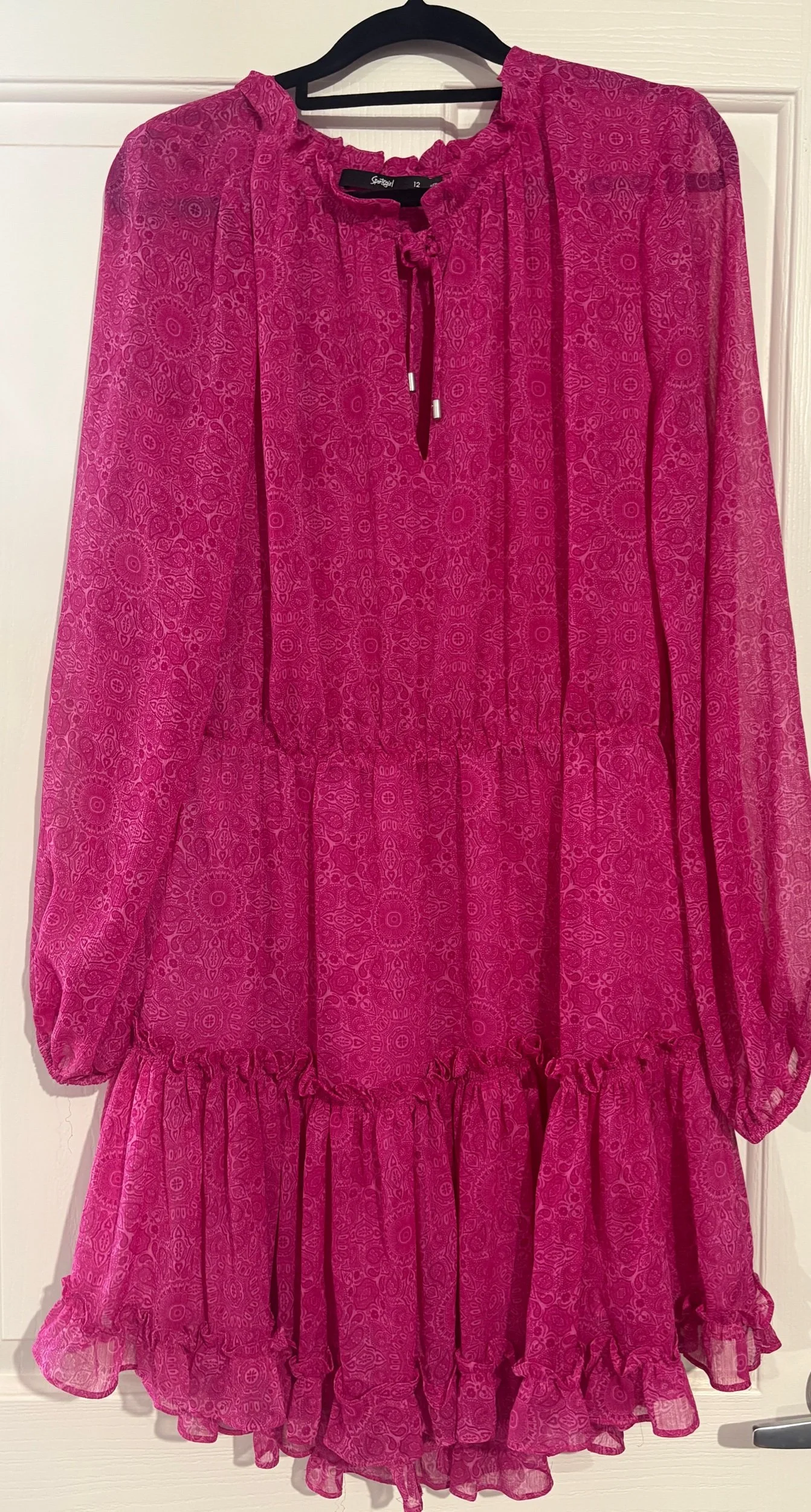 Sportgirl Bright Pink Chiffon layered ruffle Skater Dress (Size 12)
