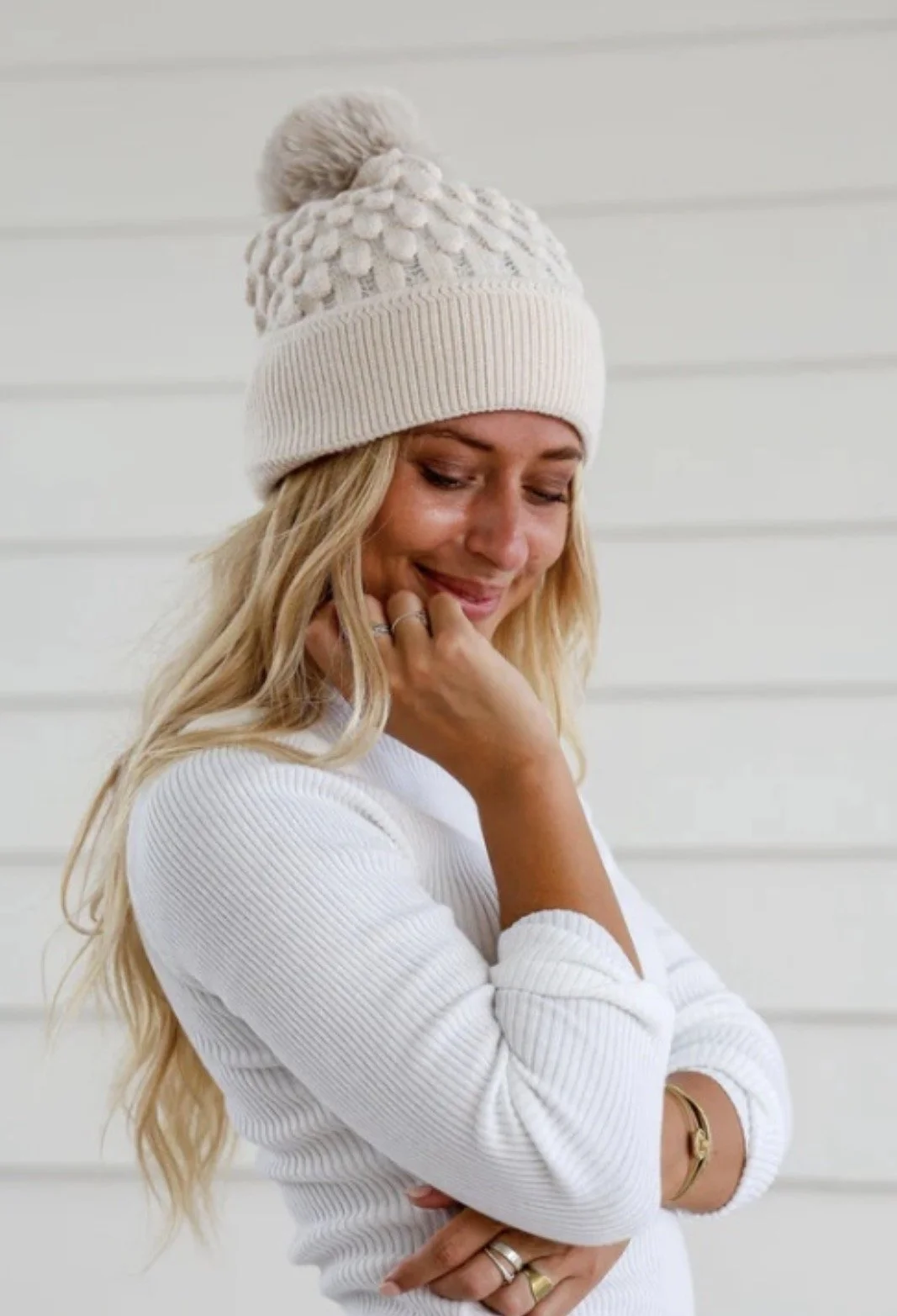 Scallop Knit Cream Beanie (One Size)