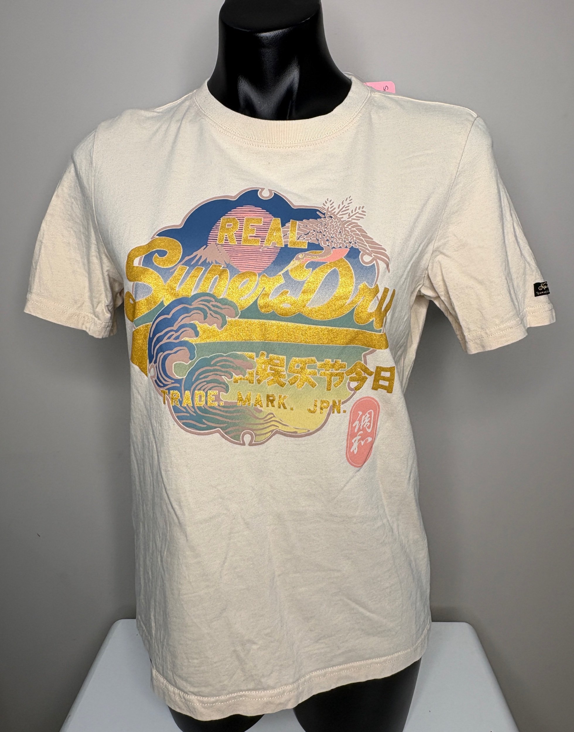 Superdry Beige T-Shirt Japan (Size 8)