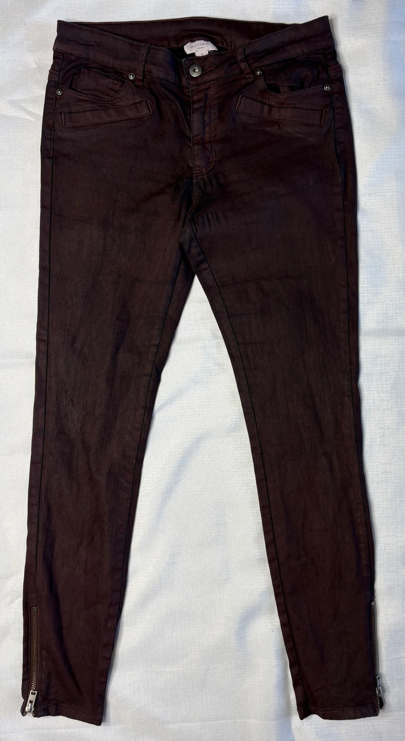 Witchery  Burgundy Slim Fit Denim Jeans (Size 12)