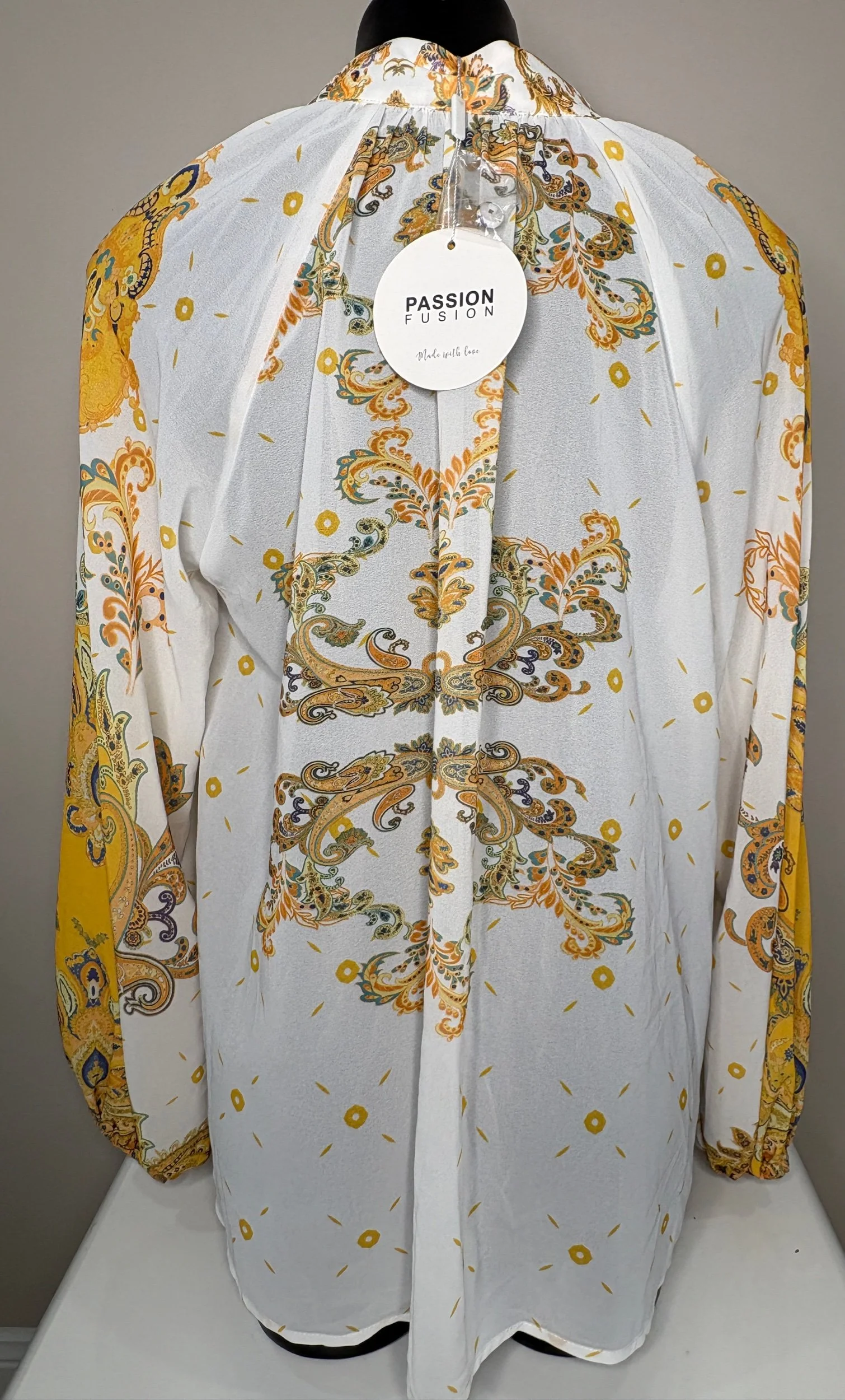 Passion Fusion Yellow Paisley Long Sleeved Shirt (Size 8)-Retro Glamour