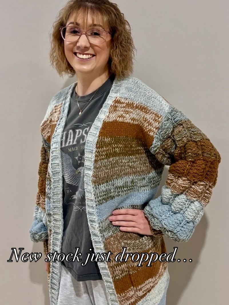 Fresh stock alert! We snapped some pics &amp; Roxie wouldn't miss it for the world! ❤️🤦&zwj;♀️. @retro_glamour_  #newcardigan #winterstylefashion #fyp #boho #dog  shopping link in comments 🛍️⬇️