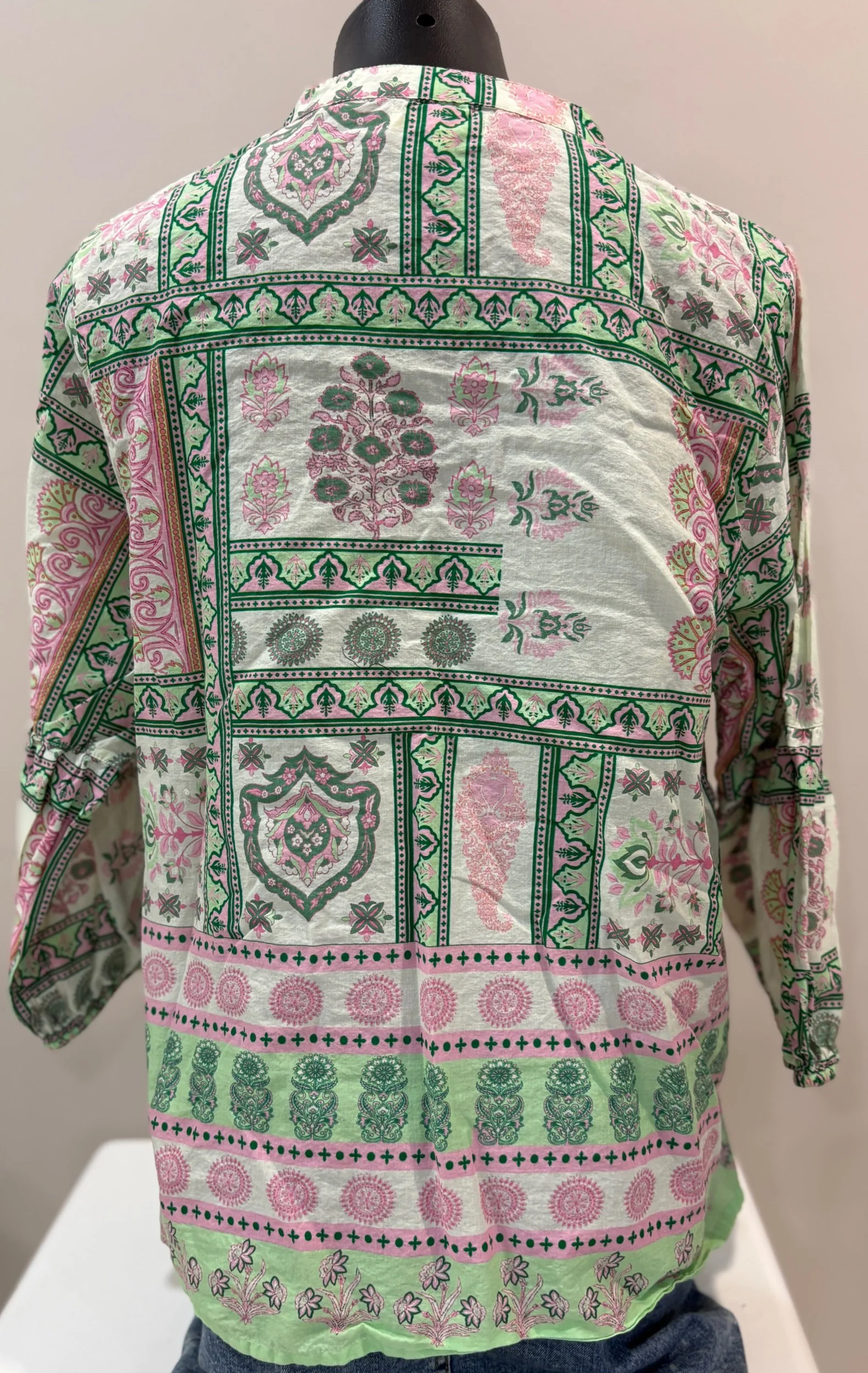 RUBY YAYA Green & Pink Damask Print Top (Size XL)-Retro Glamour