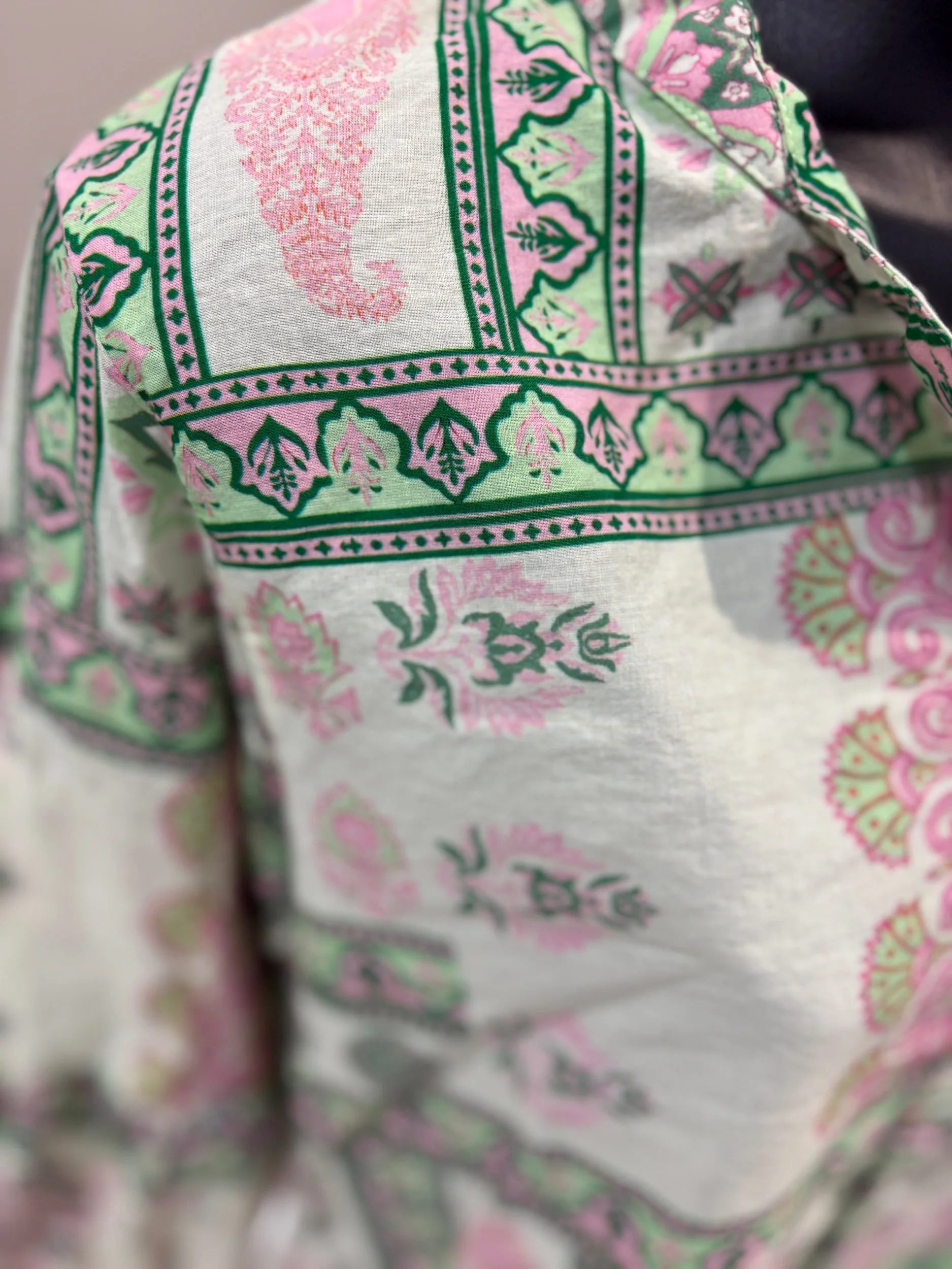 RUBY YAYA Green & Pink Damask Print Top (Size XL)-Retro Glamour
