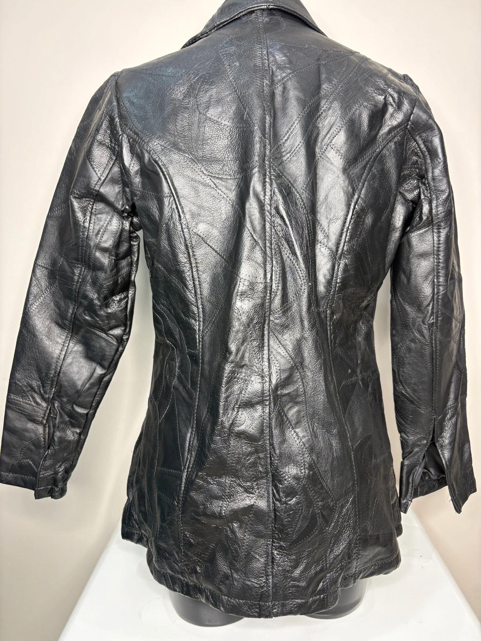 Urban Oasis Black Patchwork Faux Leather Jacket (Size Medium)-Retro Glamour