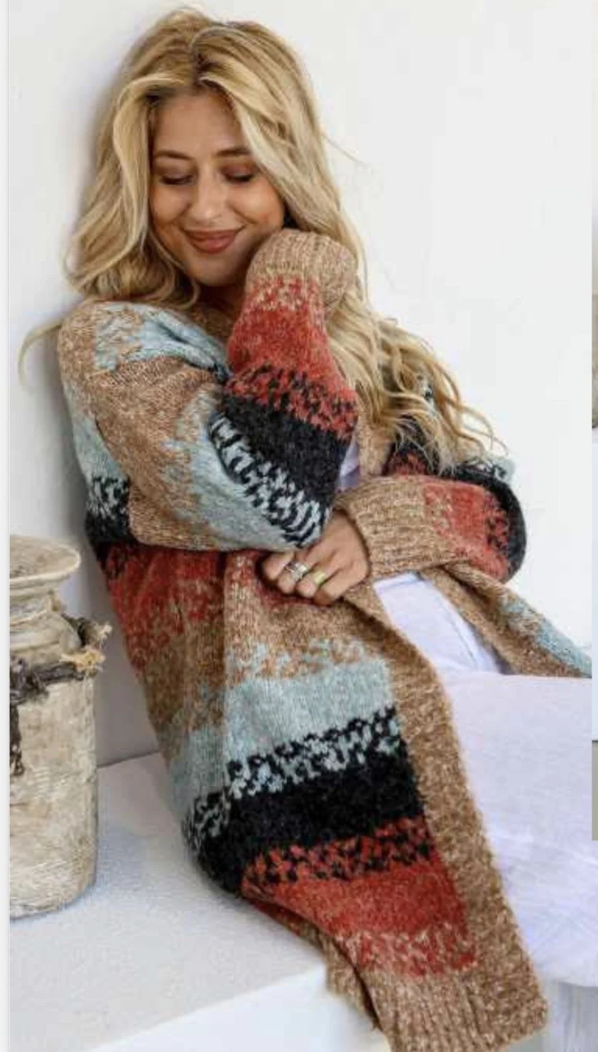 New Season Denim Rust Stripe Cardigan (Size S/M) - Retro Glamour