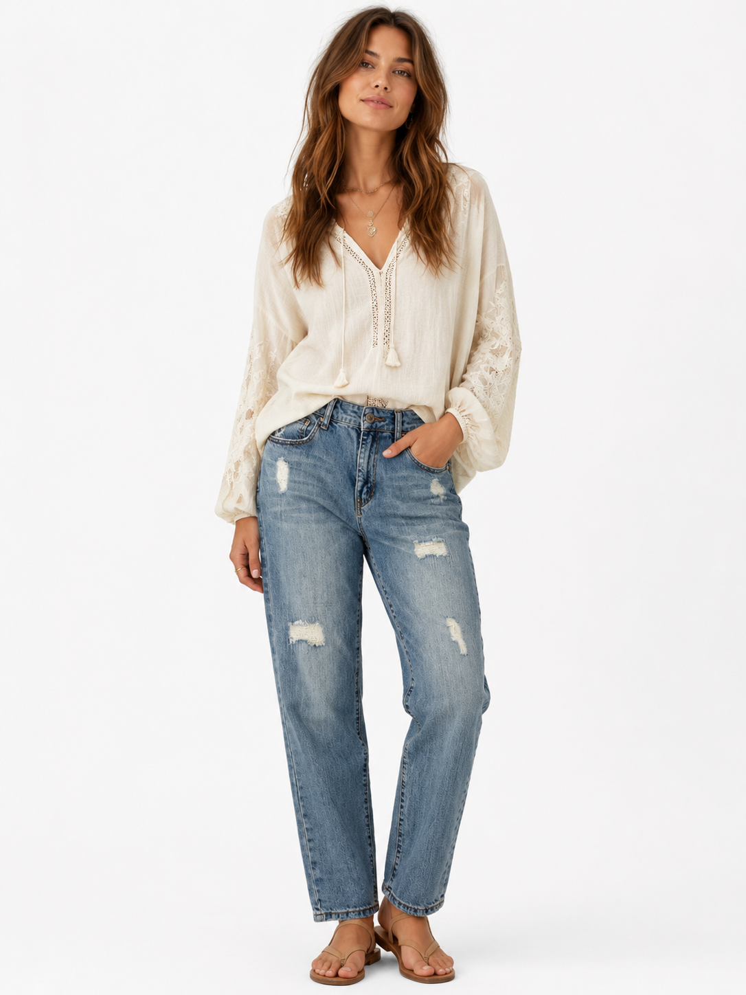 Ellis & Dewey Distressed Medium Denim Jeans (Size 14)-Retro Glamour